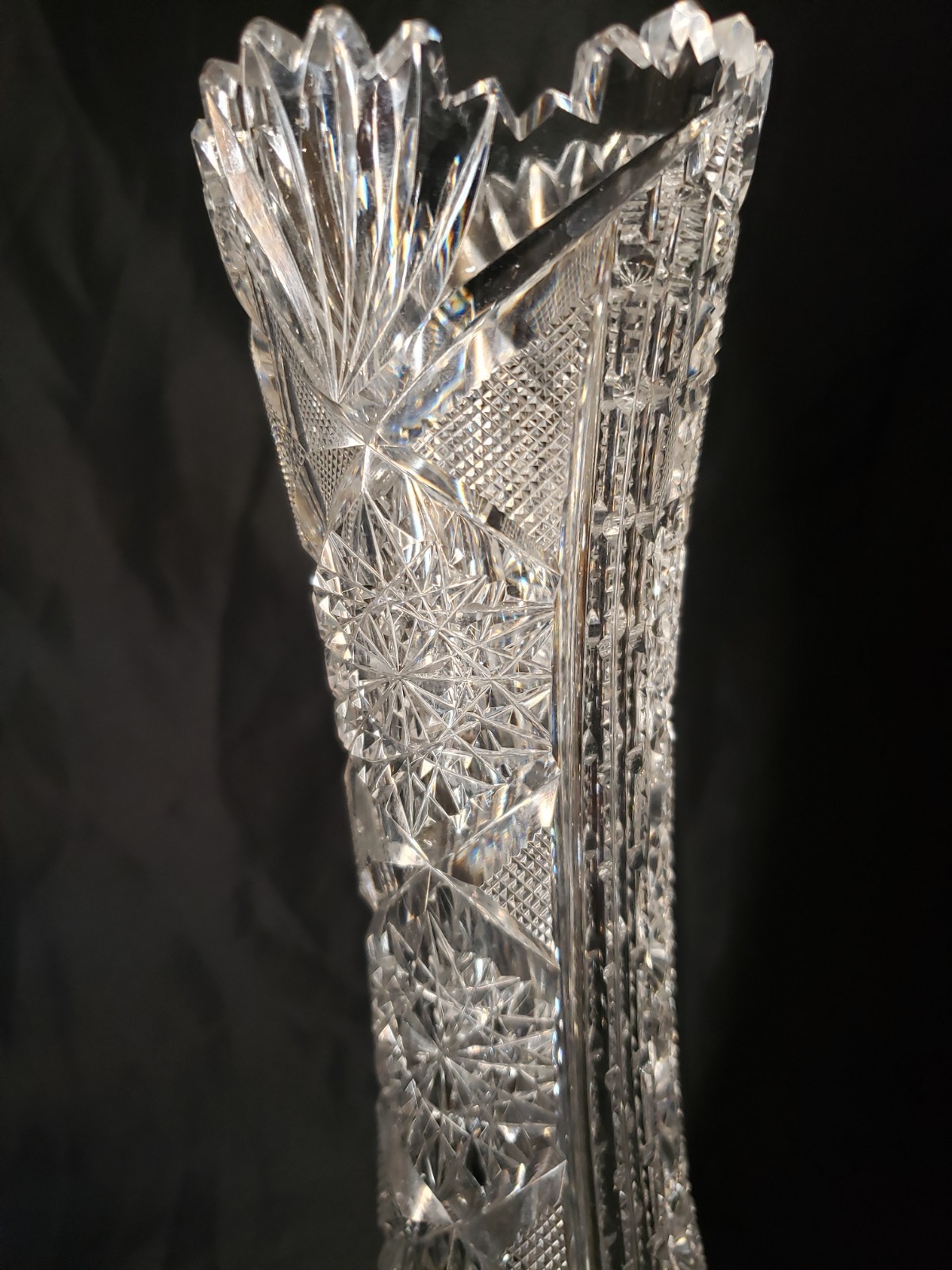 American Brilliant Signed Libby Intricate Cut Crystal Vase ABP 10″ Exquisite ABP