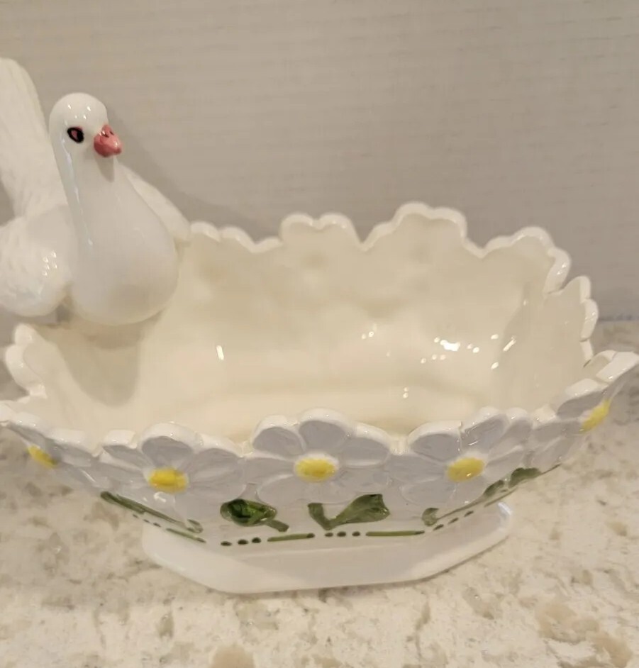 Dove & Daisies Ardalt Planter Vtg Italy Porcelain Planter 7 1/4×3 1/2×4 3/4