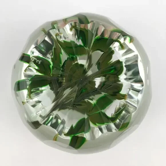 Perthshire 2000G White Bouquet Large Lampwork Flower Faceted Clear Paperweight