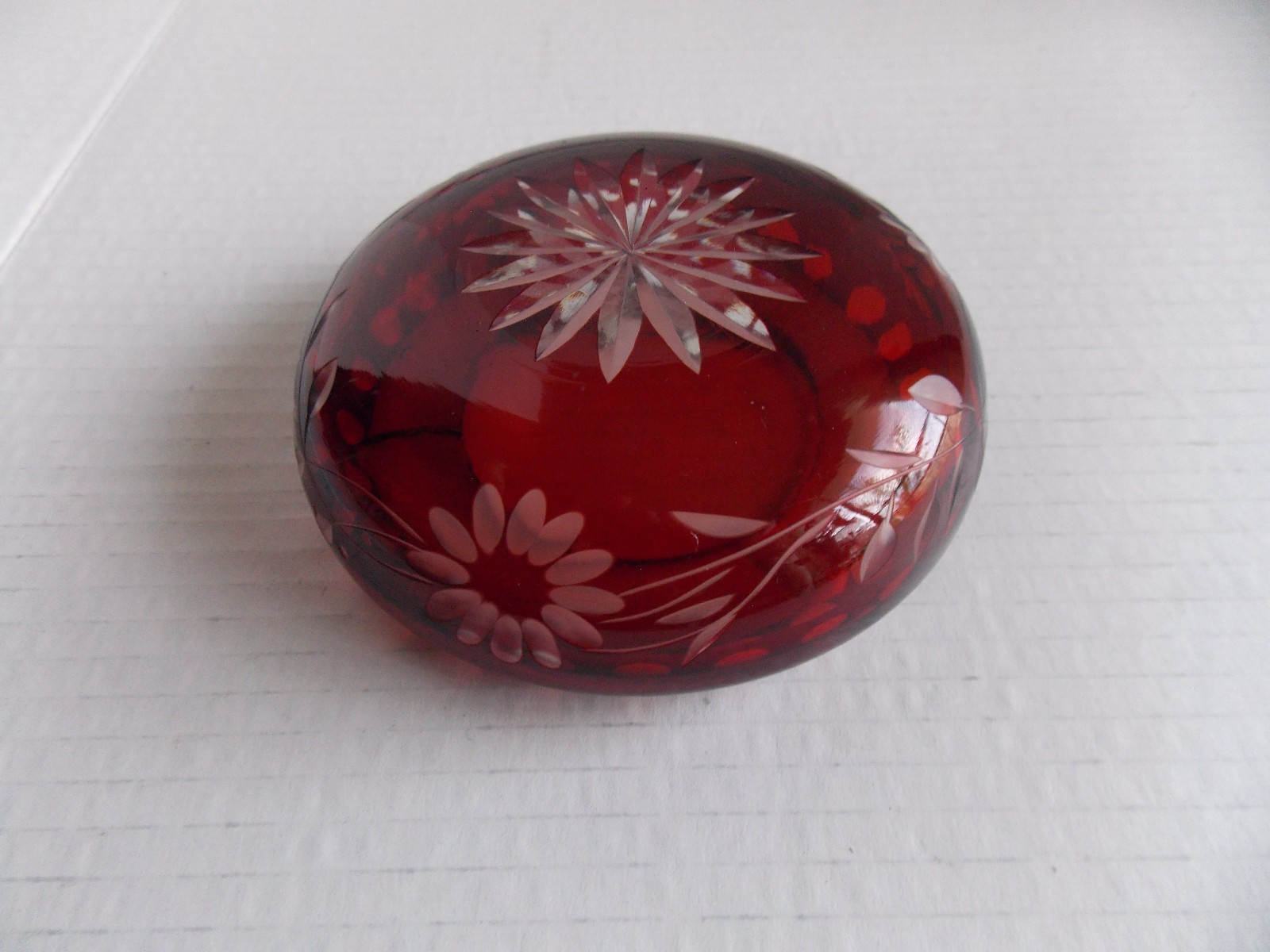 Vintage Egermann Ruby Red Cut to Clear Bohemian Czech Art Glass Ashtray 4 Inch