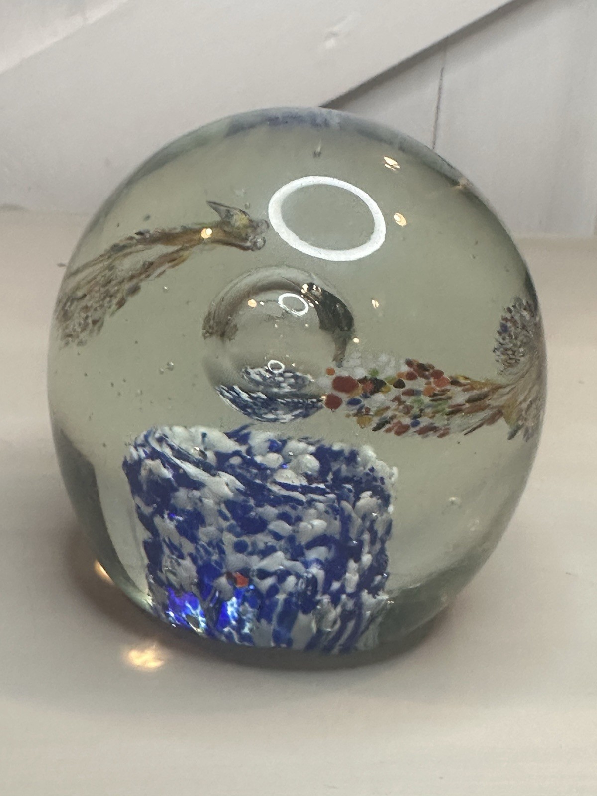Glass Paperweight, Hand Blown Modern Art Paperweight 3.5in H 3.25in W 1