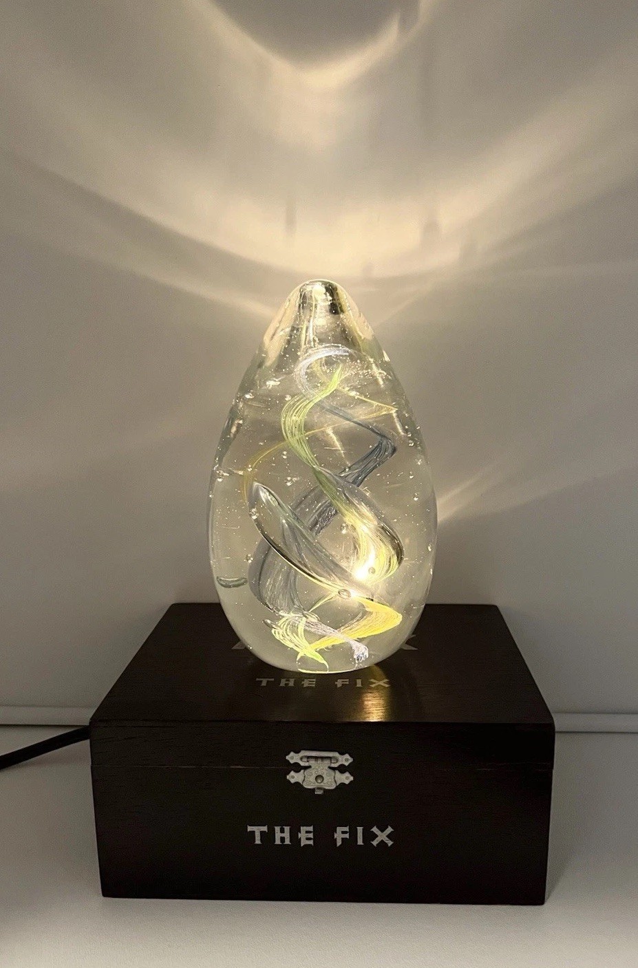 Vintage Art Glass Egg Shape Paperweight On Homemade Cigar Lamp Box Works As Is