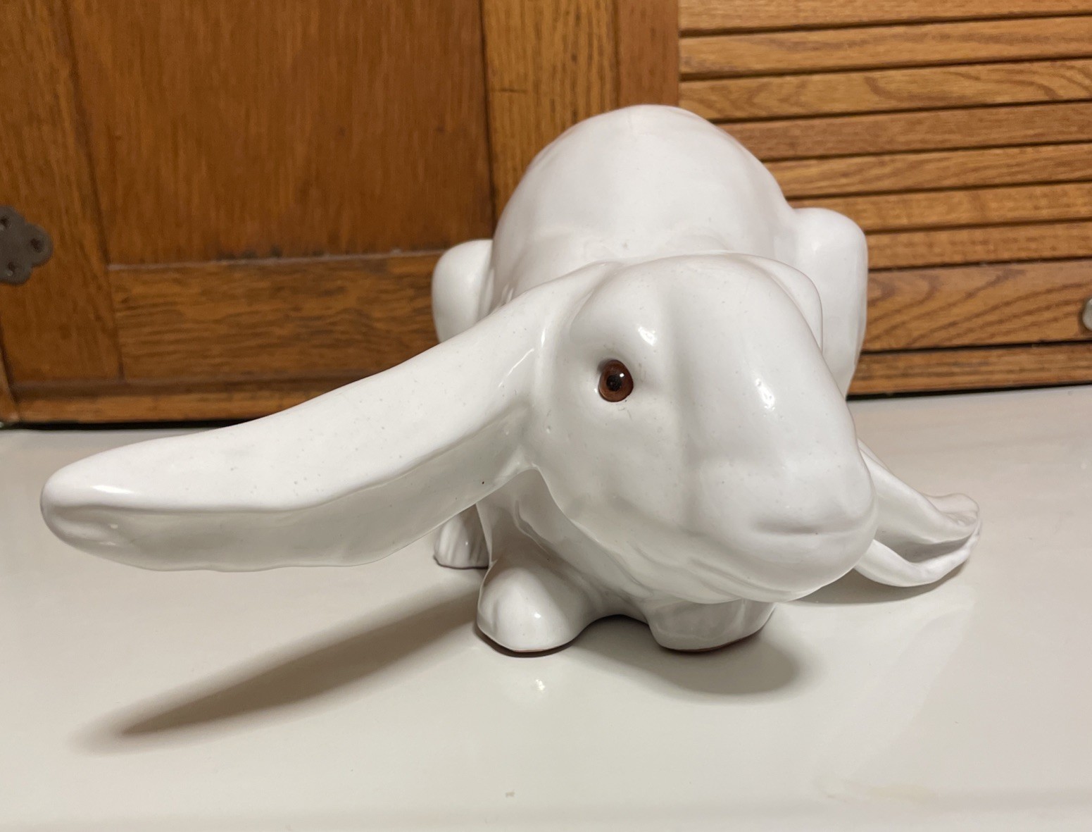 Vintage Earth Needs Ltd Terracotta White Glaze Lop Ear Rabbit with Glass Eyes