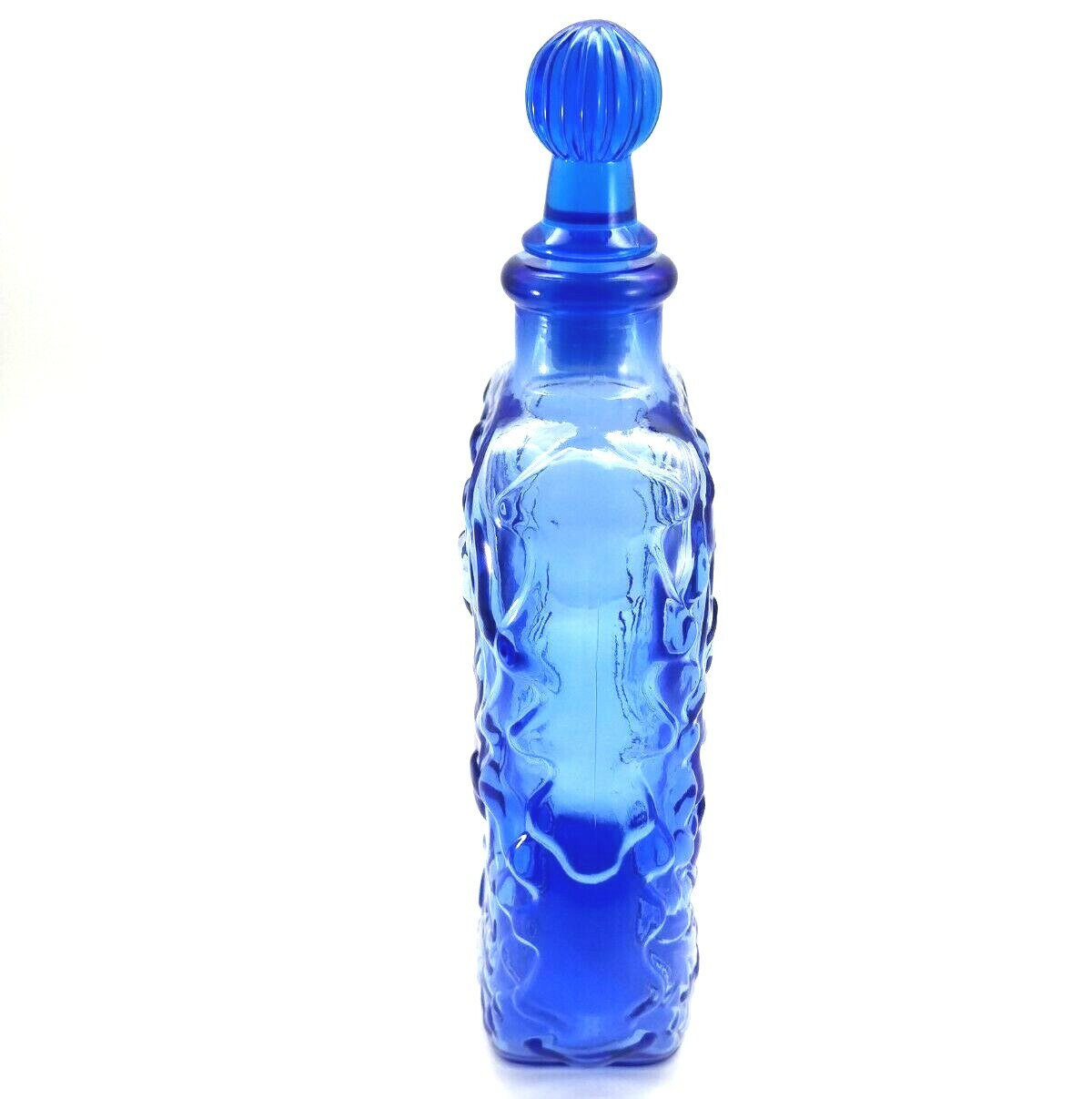 Cobalt Blue Bottle with Plastic Stopper Embossed with Acorns Leaves CANADA