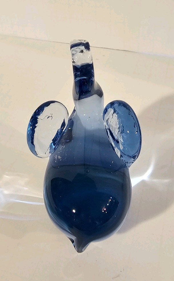 United States Commemorative Fine Arts Gallery Blue Glass Elephant Trunk Up Luck