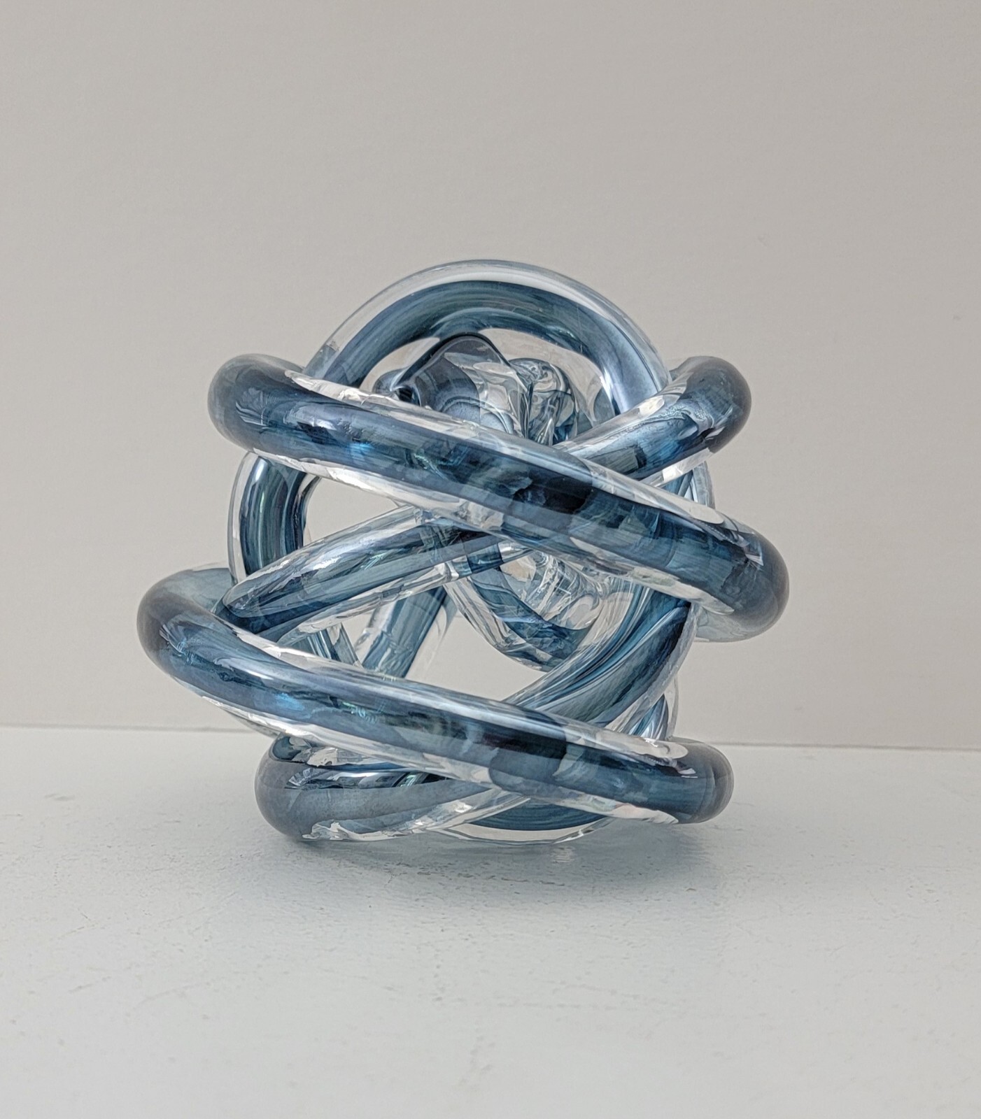 Dark Blue Hand Blown Infinity Glass Knot Abstract Art Decor 4.5×4.5 Inches