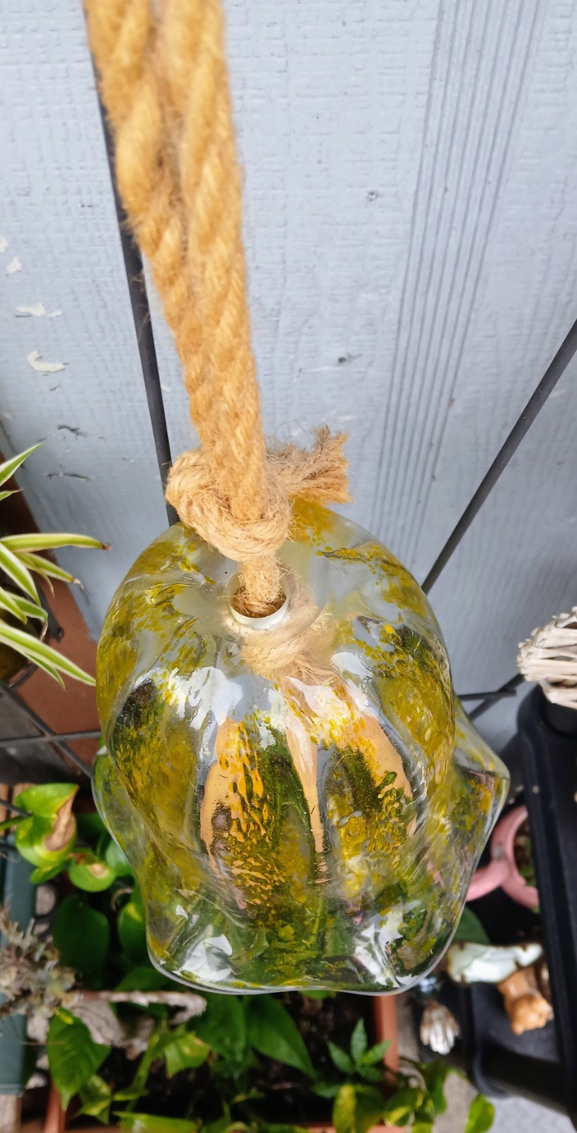 Yellow Clear Glass Hanging Bell Wind Chime Wood Clapper