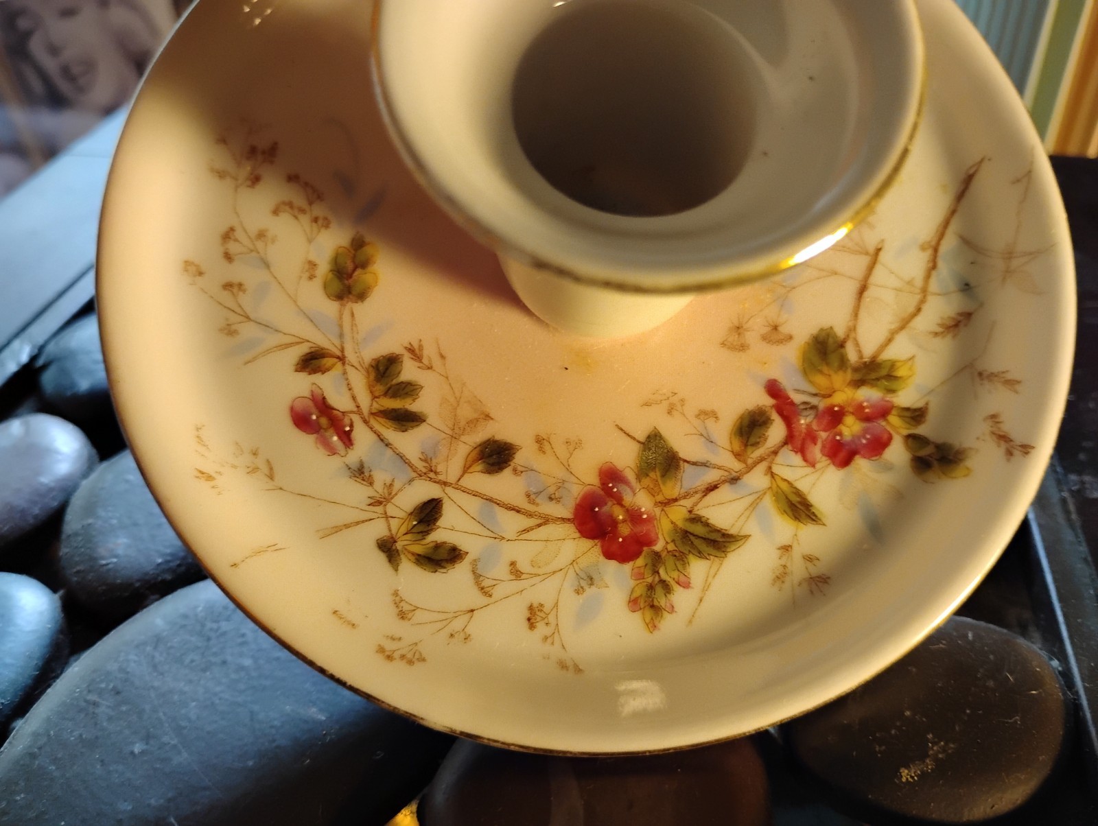 KPM Berlin Hand Painted Floral Design Handle Chamber Candle Holder 19th Century