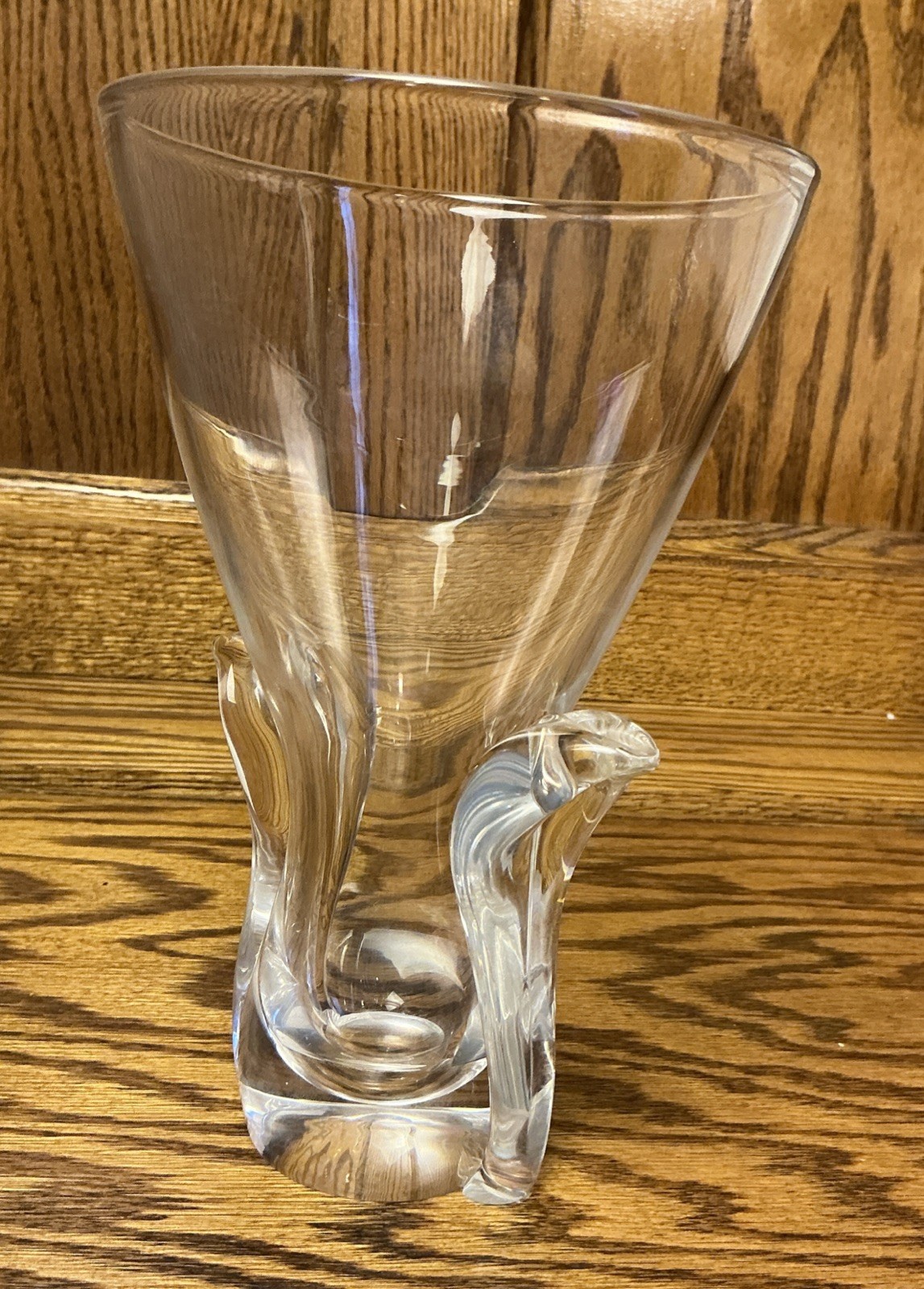 Steuben Art Glass Crystal Vase Lloyd Atkins “Lyre” About 8” Signed