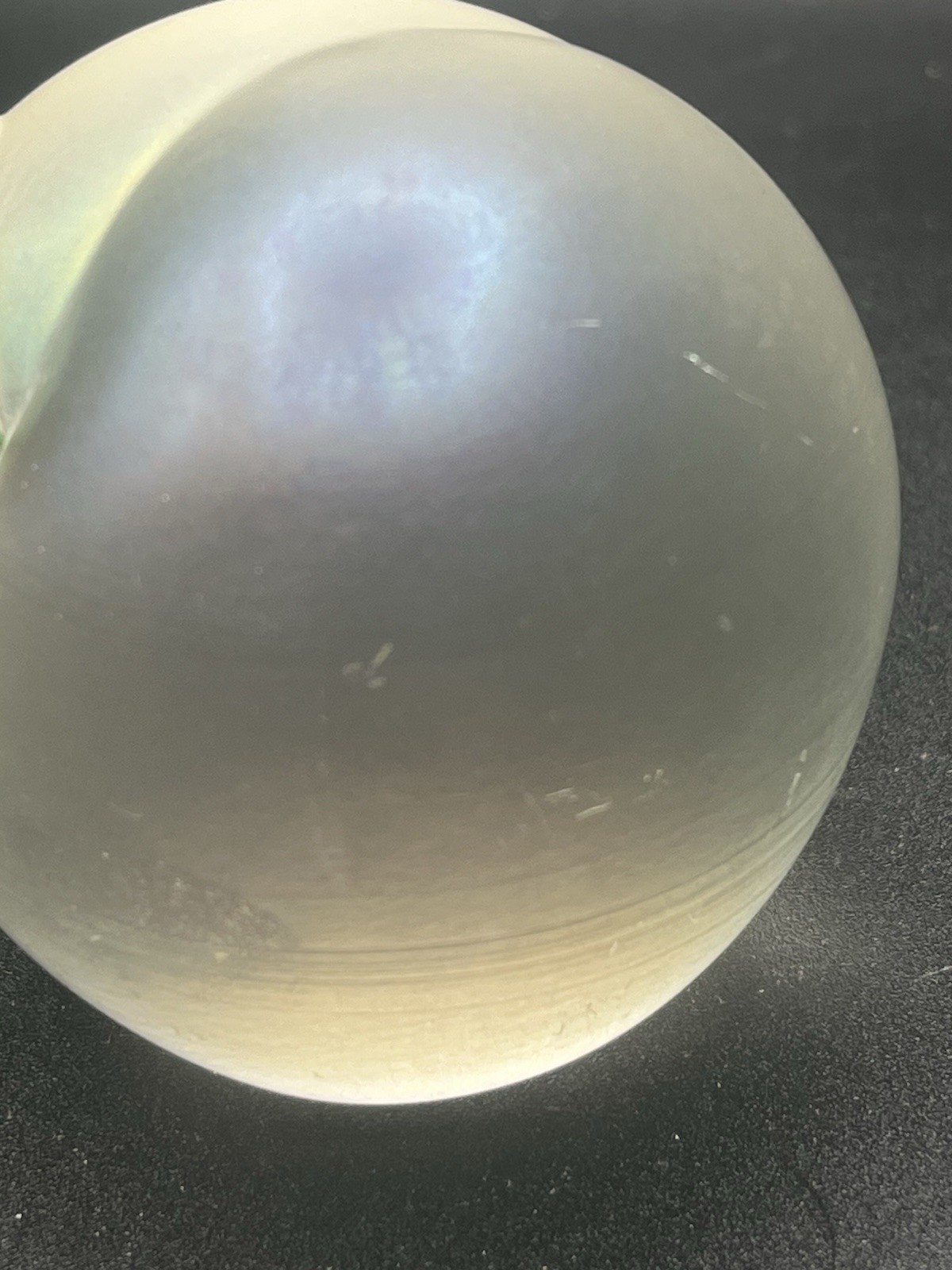 Zellique Art Glass Studios Carnival Iridescent Peach Apple Paperweight Frosted
