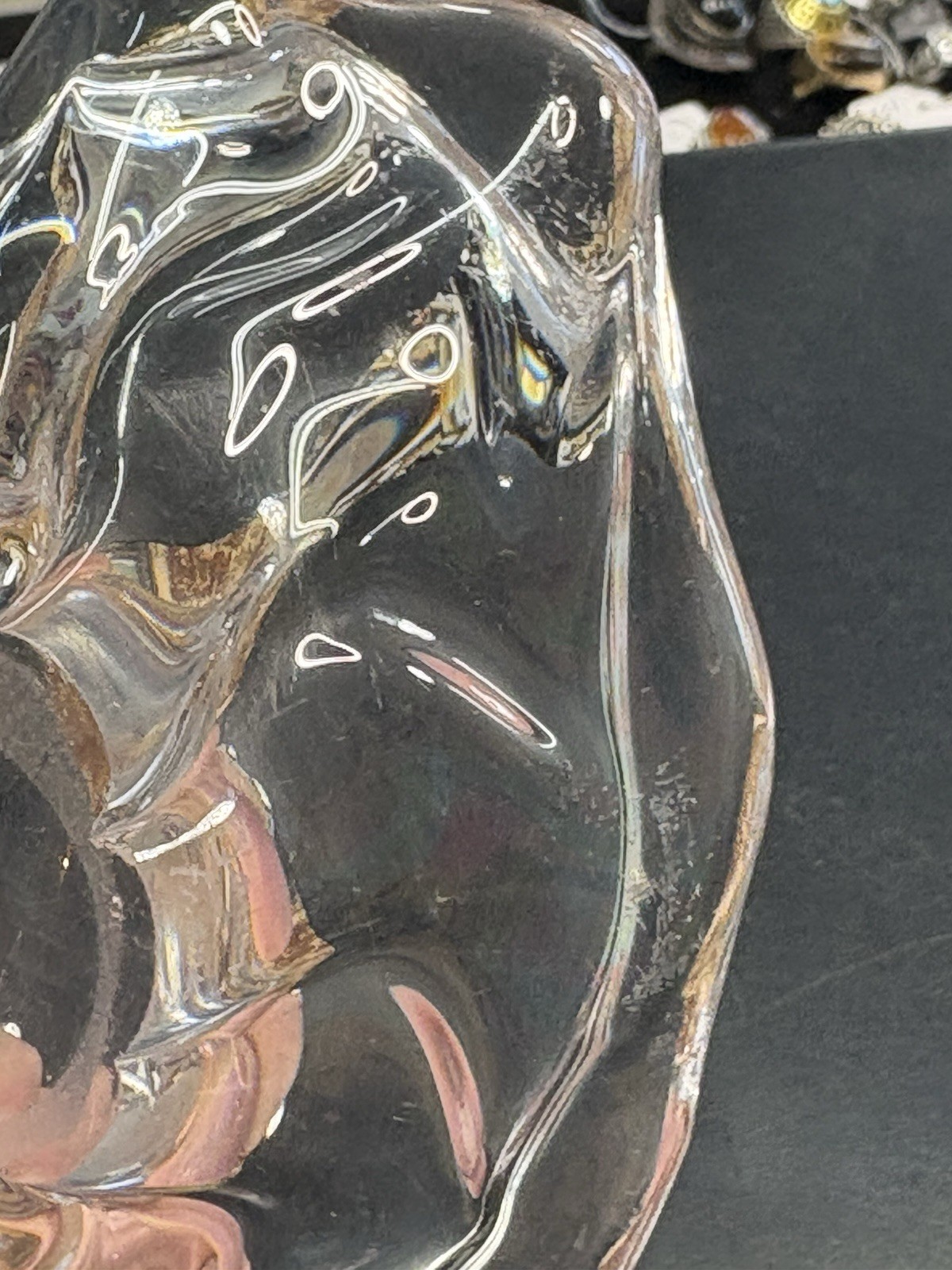Vintage Abstract DAUM NANCY FRANCE Candy Trinket Dish Clear Glass Signed