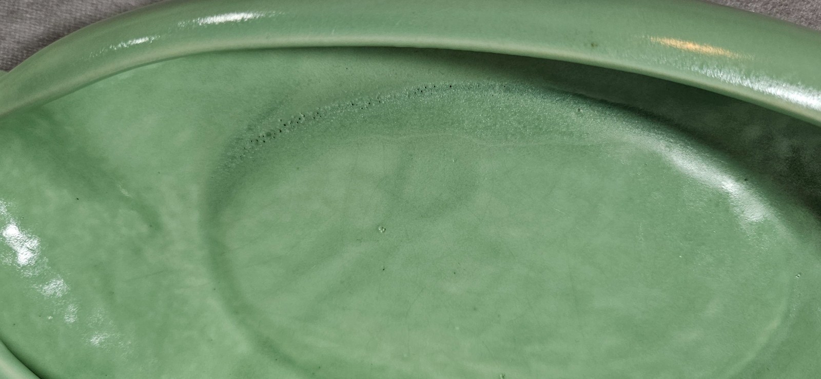 VTG Haeger Seafoam Green Mint Planter Console Oval Shallow Bowl Scroll Design