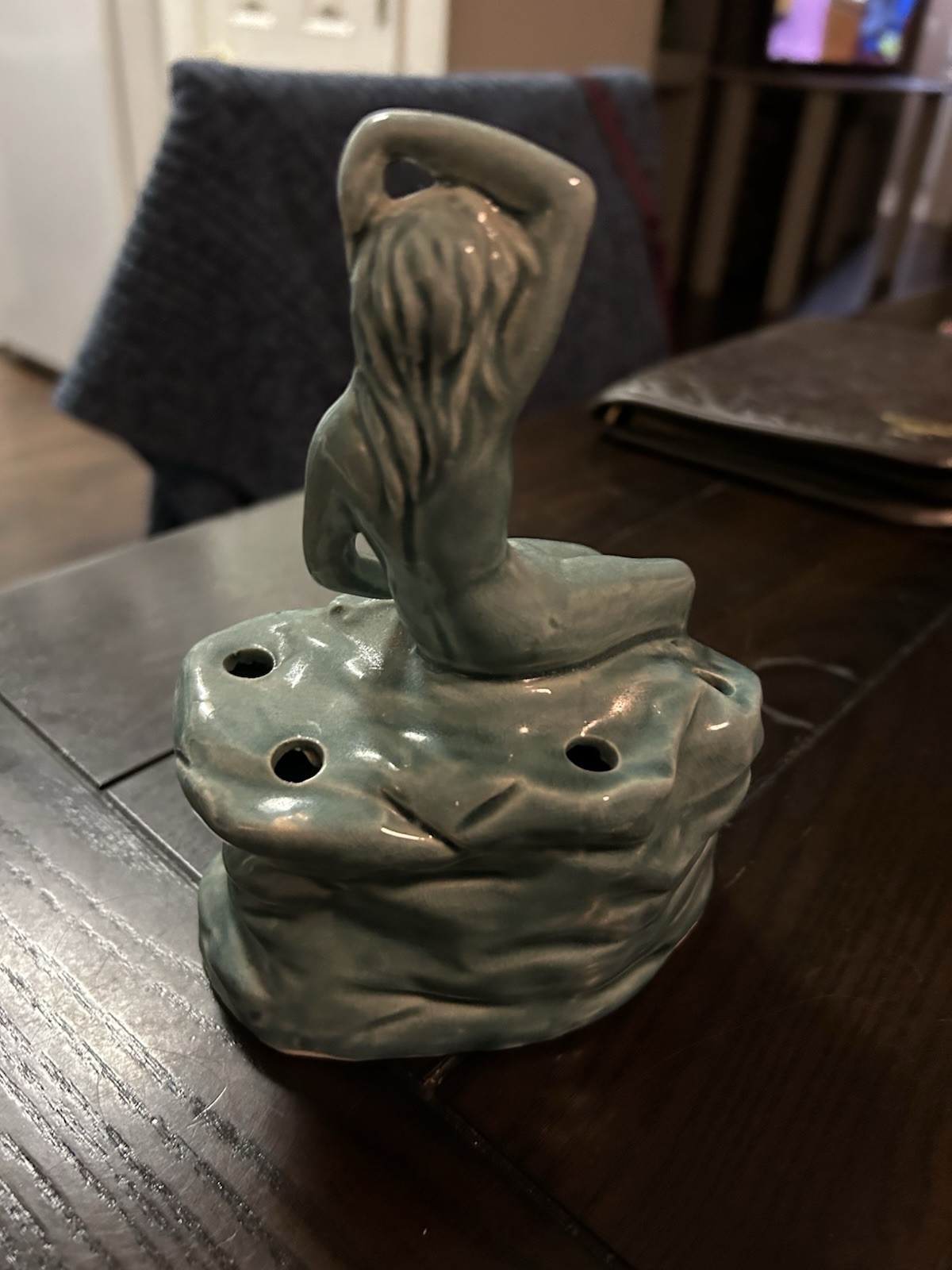 Antique Art Nouveau Sea Nymph 6.5 Tall Art Pottery Flower Frog Yankoware Japan