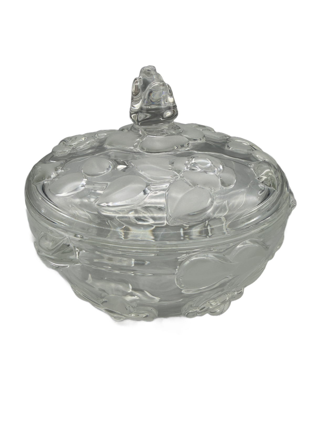 Walther Frosted Glass Decorative Box Lidded Candy Dish Floral Rose Motif Germany