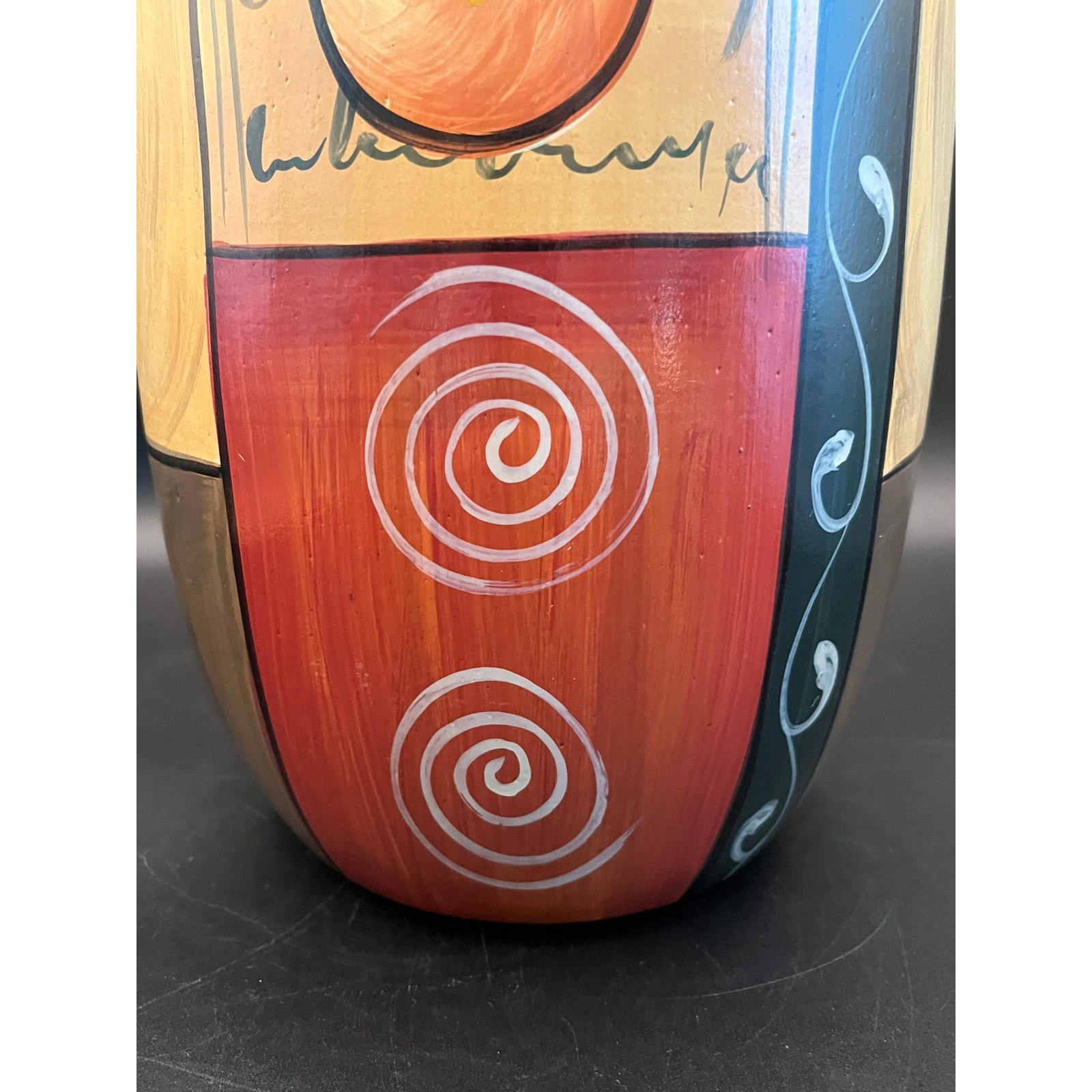 Tall Ceramic Cylindrical Multicolored Vase 14.5″ Green Red Gold Orange Decor