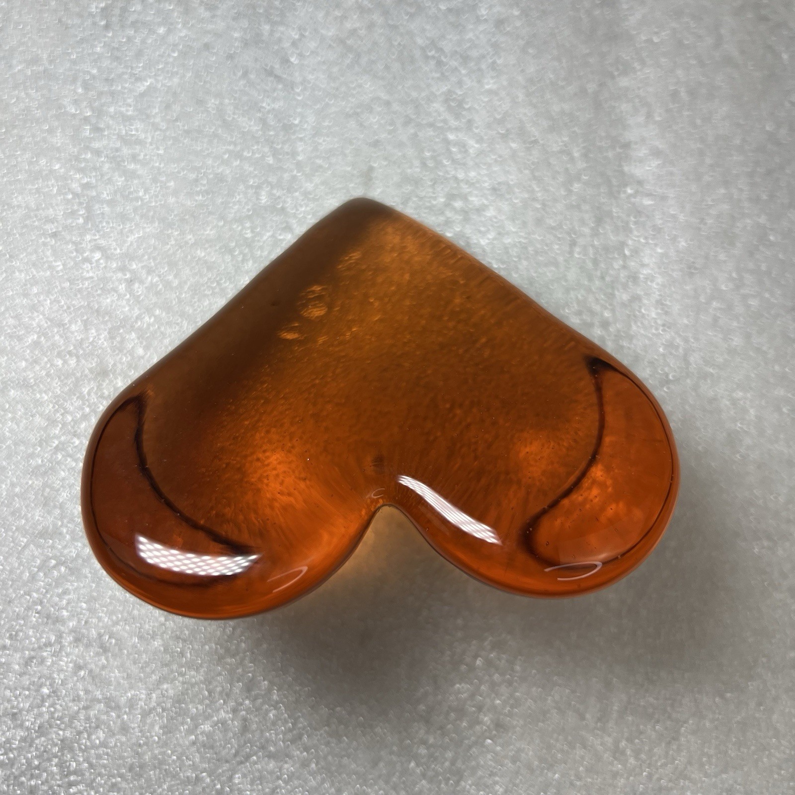 FIRE & LIGHT Amber Heart Glass Paperweight Orange/Copper Recycled Art Glass Sign