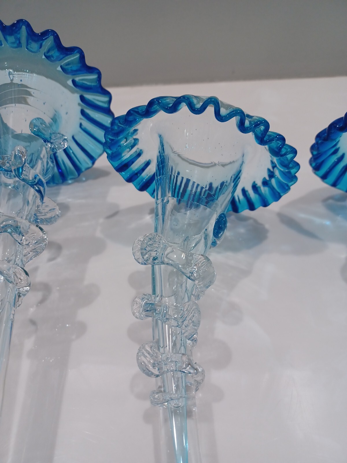 Glass Epergne ~ Antique Victorian BLUE / CLEAR ~ England ~ EXQUISITE!