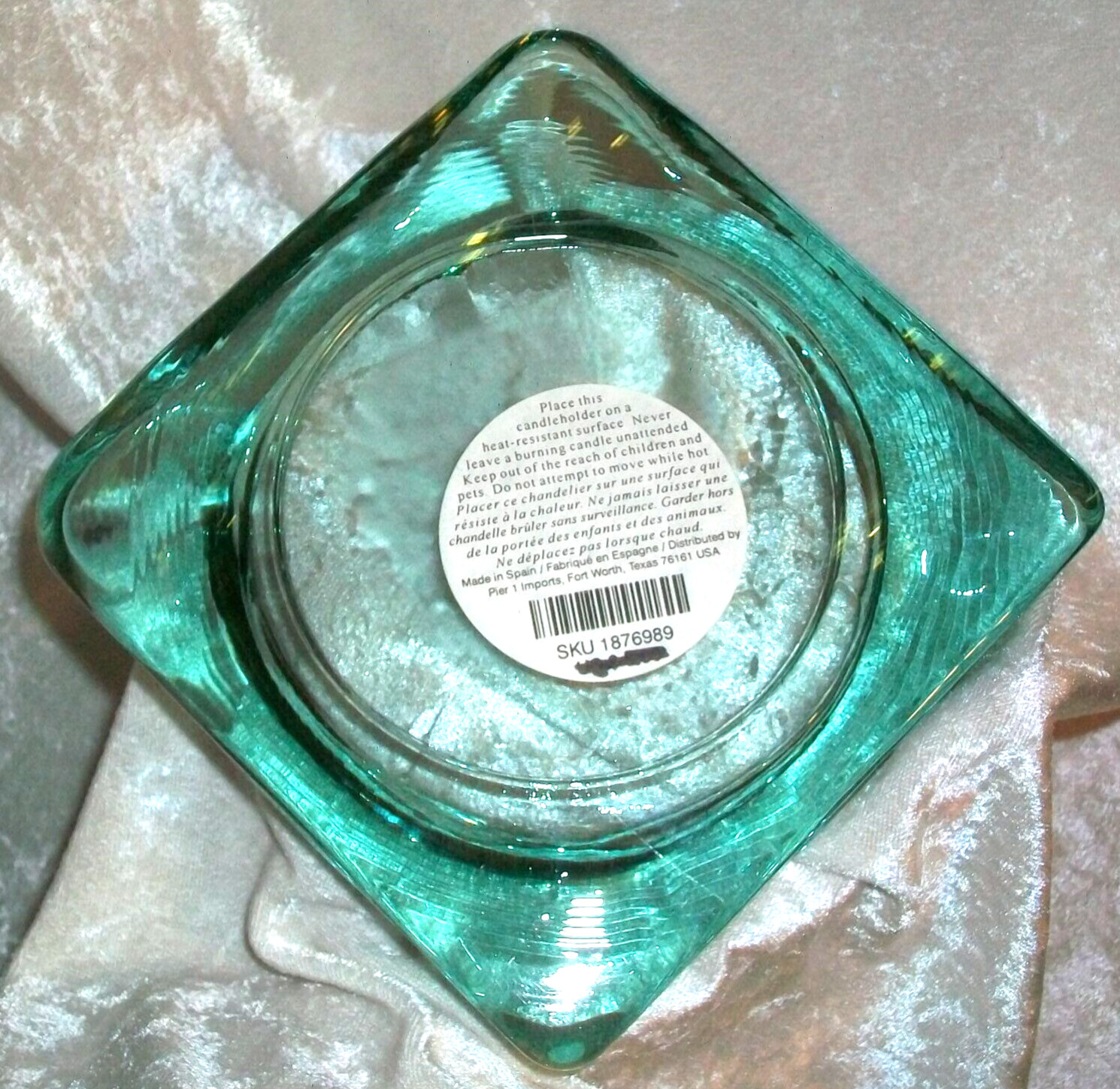 Pier 1 Imports Turquoise Blue Recycled Art Glass Tropical Multi Tealight Candle