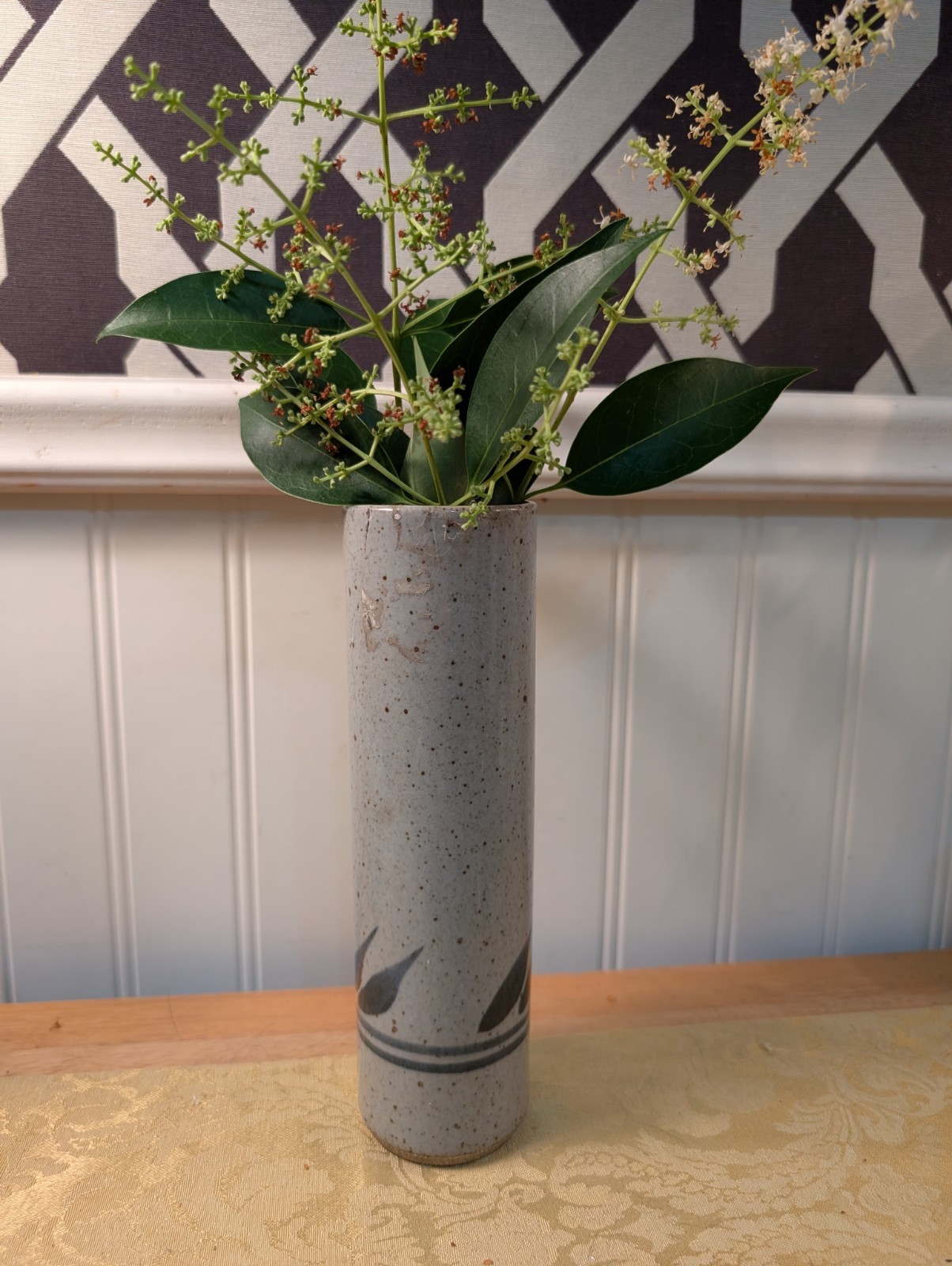 Vintage 7 3/4″ Studio Pottery Vase. Blue Glaze Signed