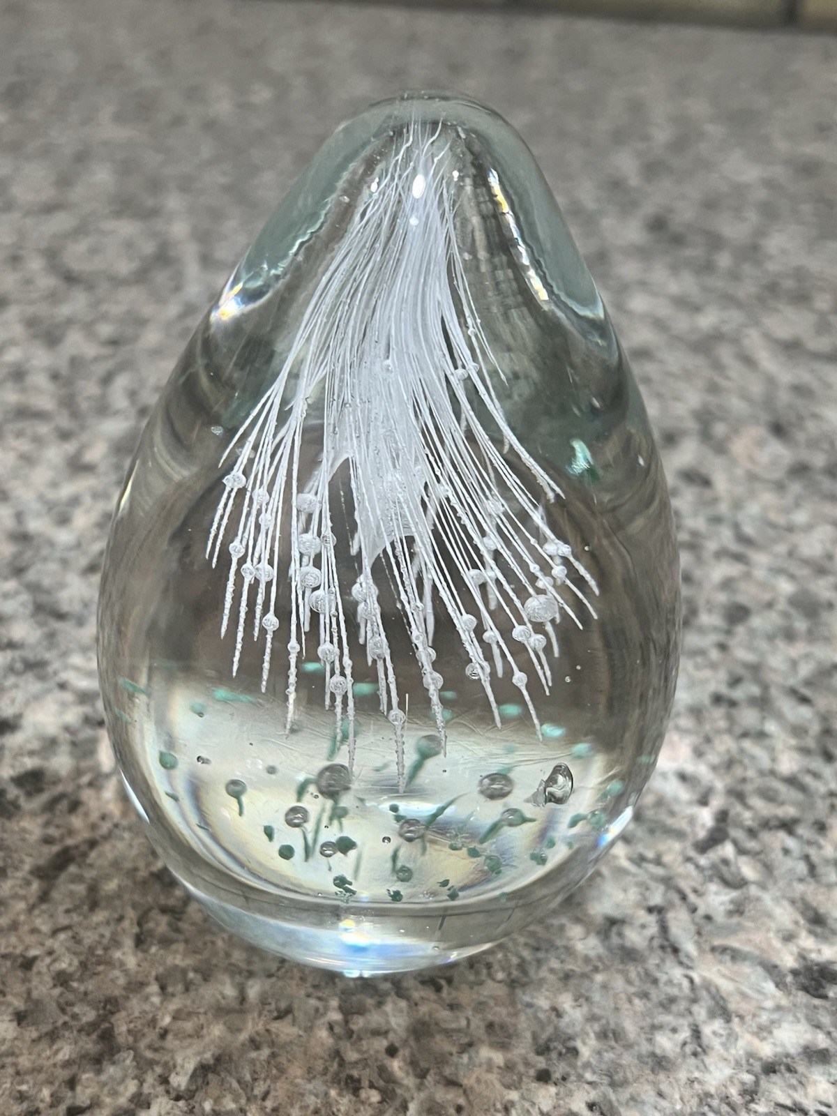 Vintage Teal Turquoise Teardrop Paperweight Controlled Bubble Floral 4.5 Inches