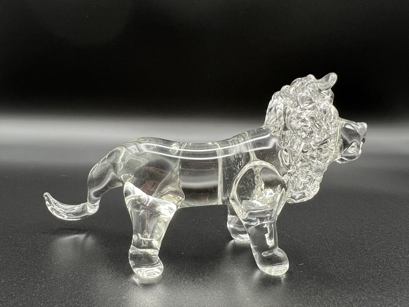 Clear Hand Blown Art Glass Lion 2.5” and Unicorn 4” Figurine