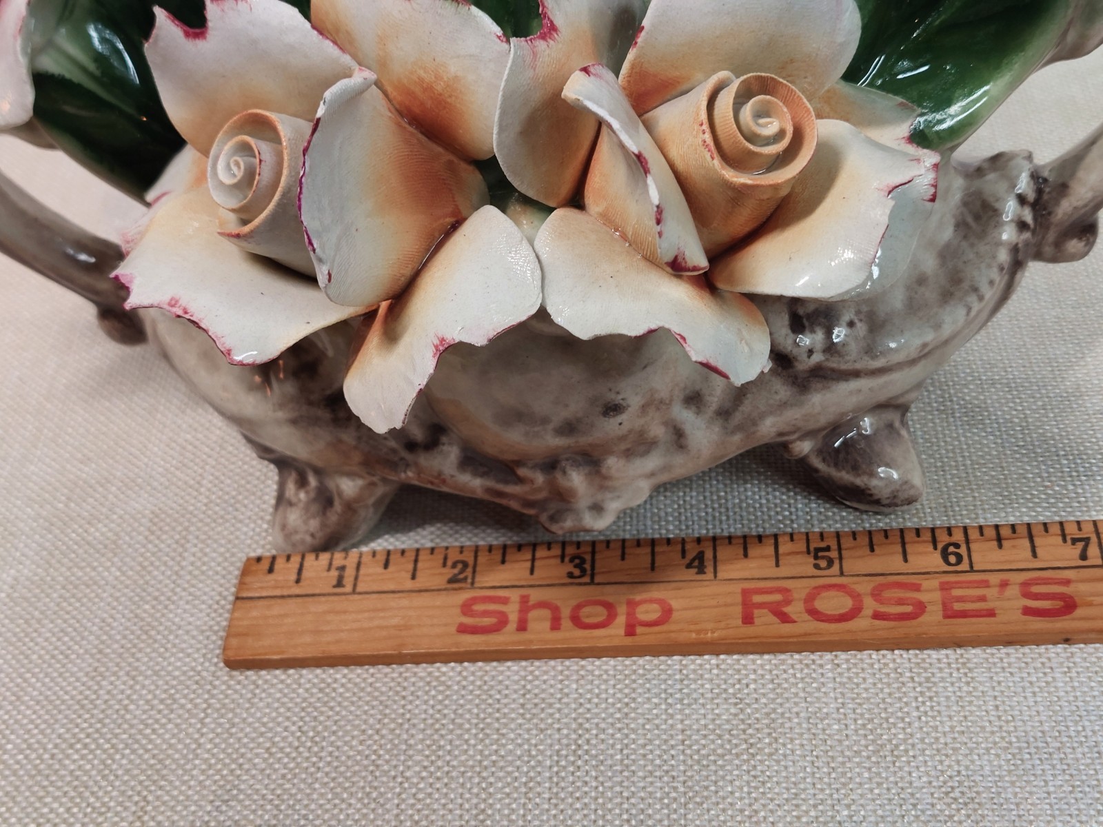 Vintage Capodimonte Pink Yellow Roses Porcelain Bouquet Italy Shabby Chic Decor