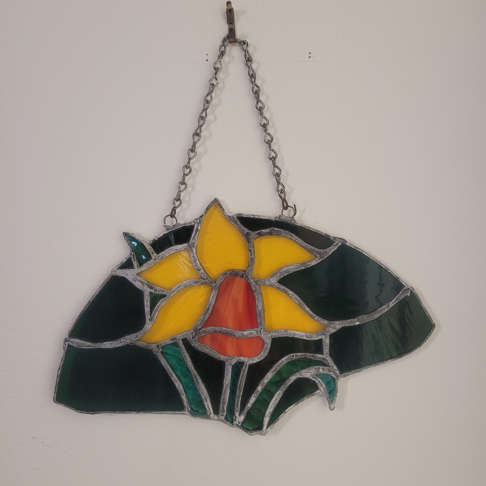 Stained Glass Daffodil Lilly Flower Sun Catcher Window Art Chain Hanger