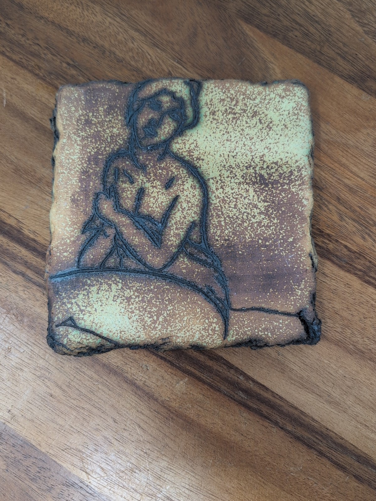 Set Of 3 Mitch Yung Signed Nude Woman Ceramic Pottery Art Tiles 6.25” X 6.25”