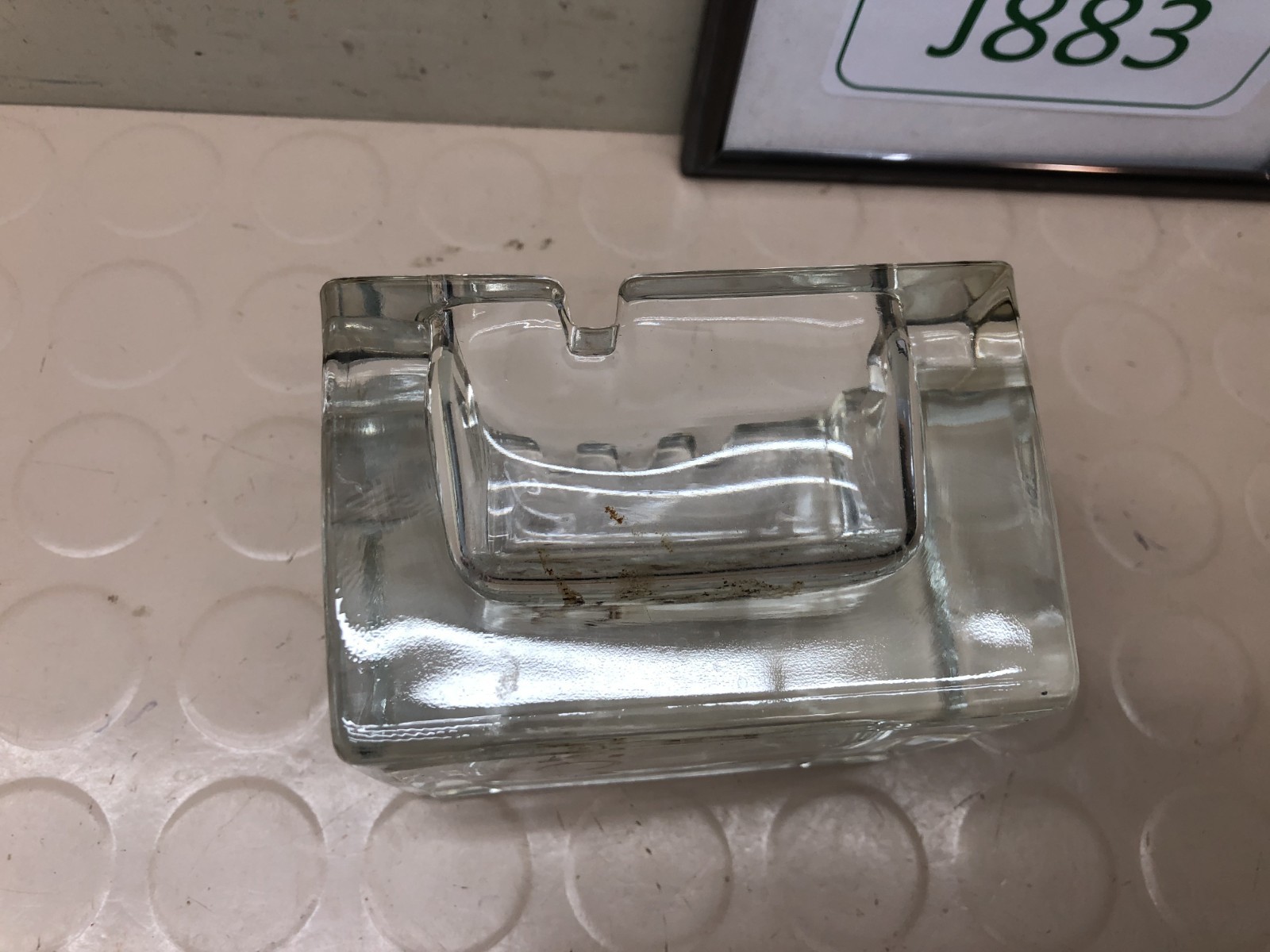 Vintage Clear Glass Ashtray, Heavy Art Deco Square Cube