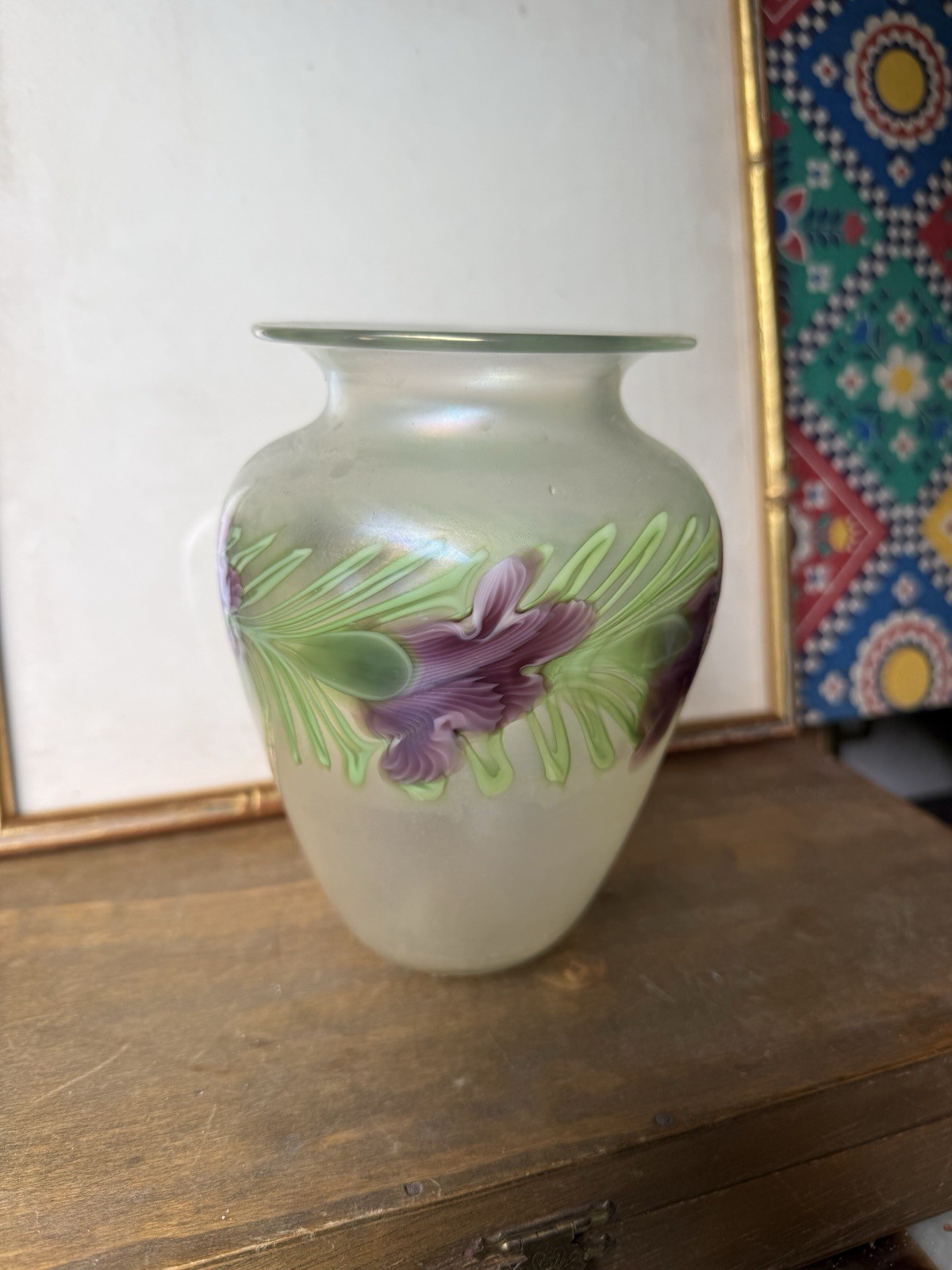 ORIENT & FLUME VINTAGE IRIS FLOWER VASE SIGNED SHAW