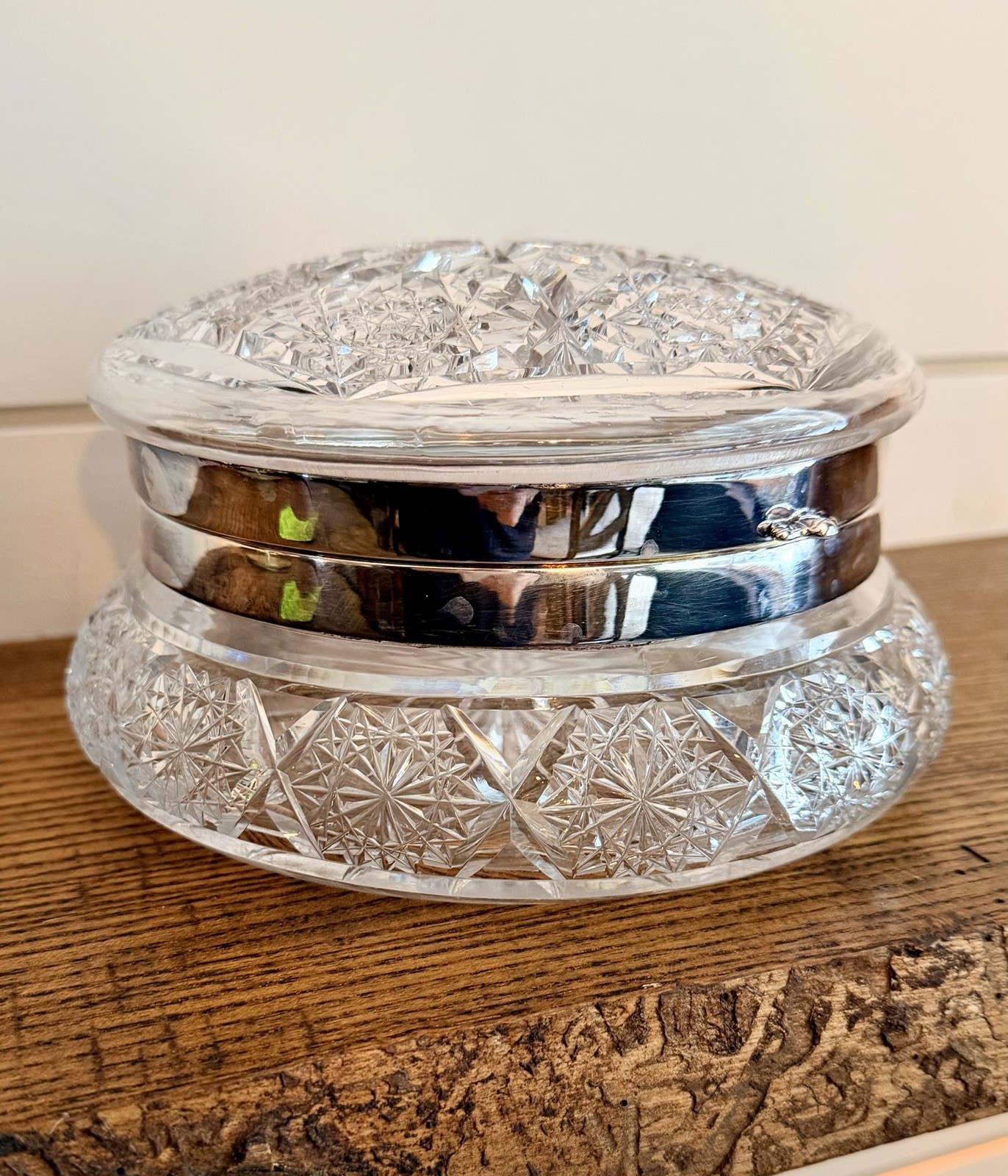 X-Large ABP Cut Glass & Silver Plated Hinged Vanity Jewelry Dresser Box C. 1905