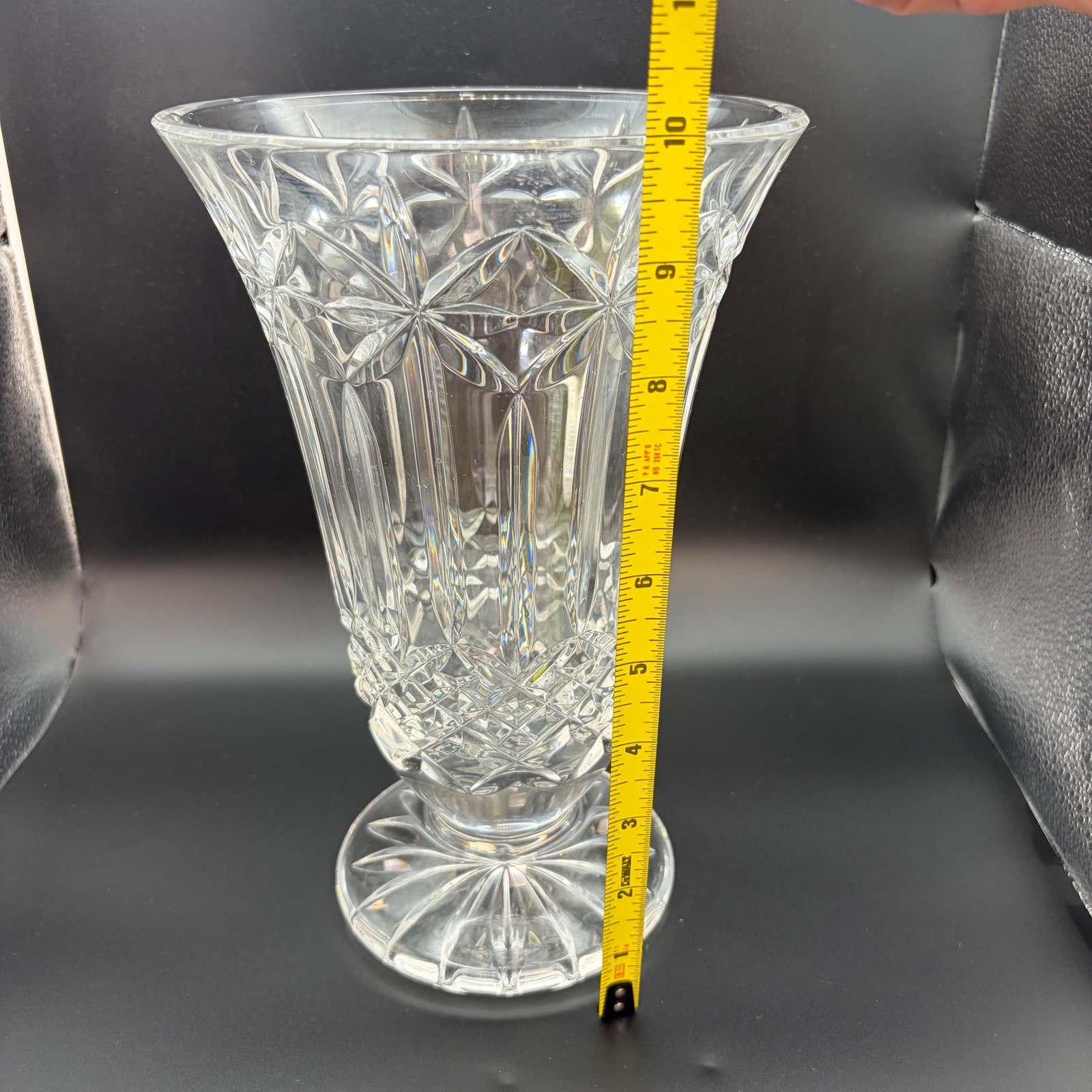 Vintage Waterford Crystal Footed Vase 10″ Flared Star Cut Signed Heavy Cut Glass