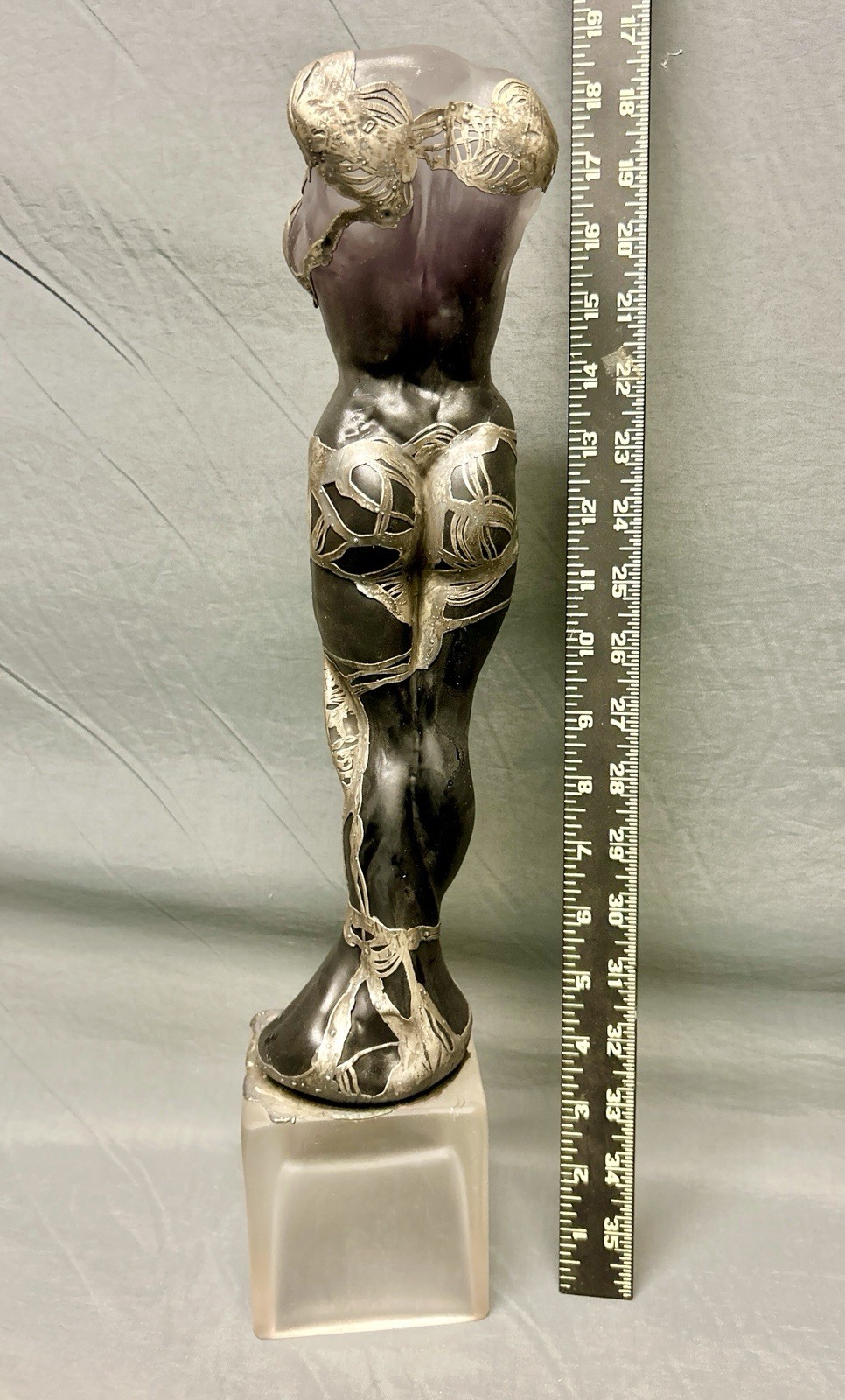 ION TAMAIAN Art Glass Frosted Green Woman Torso Sculpture Hand Blown Fused