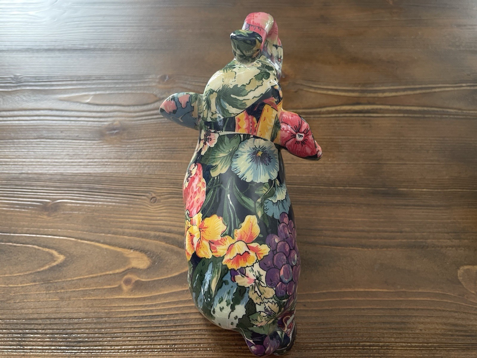 Colorful Floral Elephant Figurine 8” Decoupage Style Boho Decor Made in China