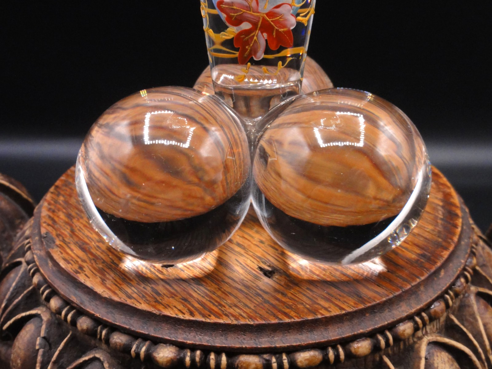 Antique Harrach Art Glass Vase w/ Moser Hand Painted Enamel + Bead Grape Leaves