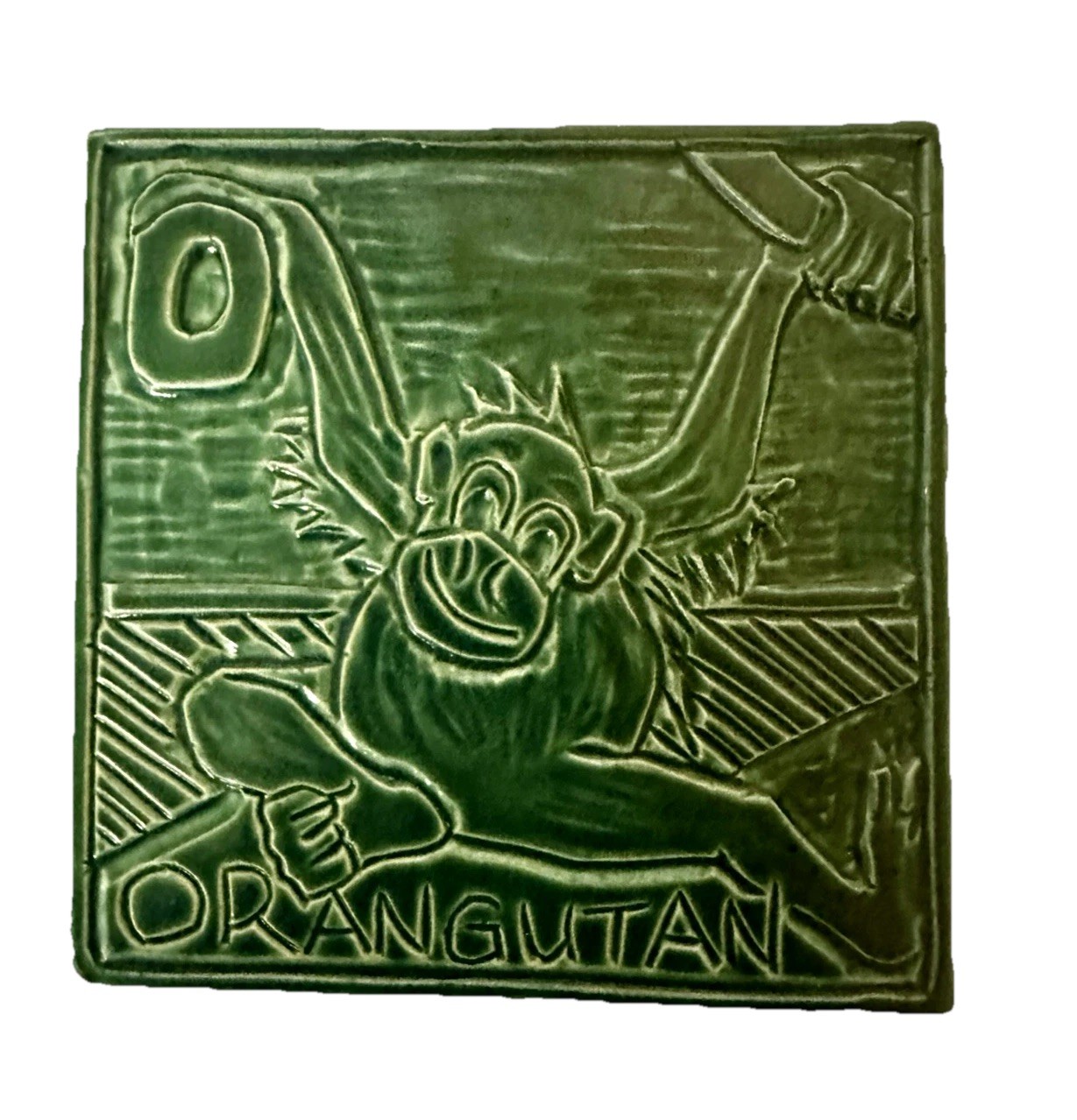 Rare vintage Ceramic Tile- Orangutan Design Signed.