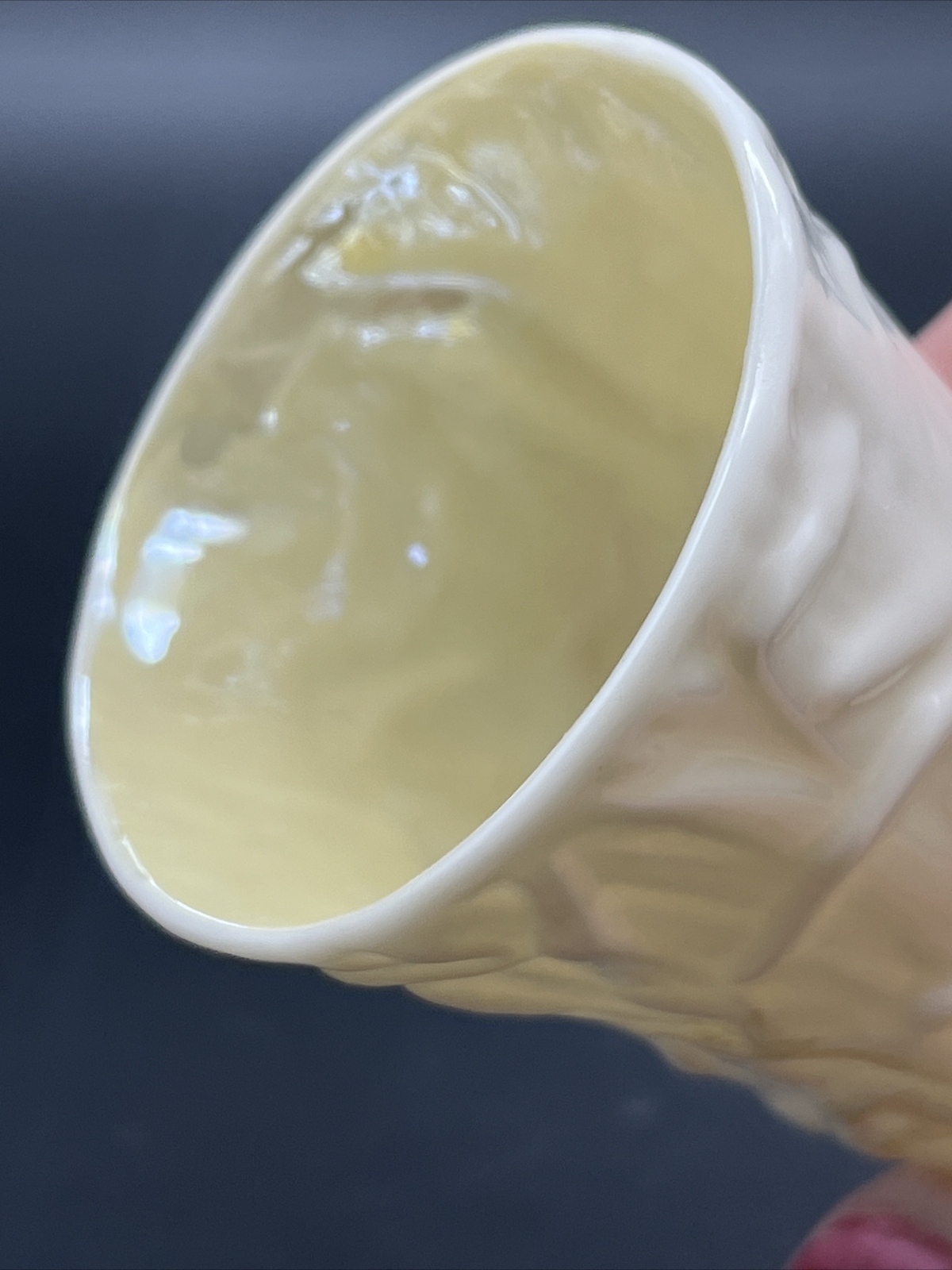 BELLEEK IRELAND SMALL BUD VASE SPILL VASE WITH YELLOW RIBBON VINTAGE PORCELAIN