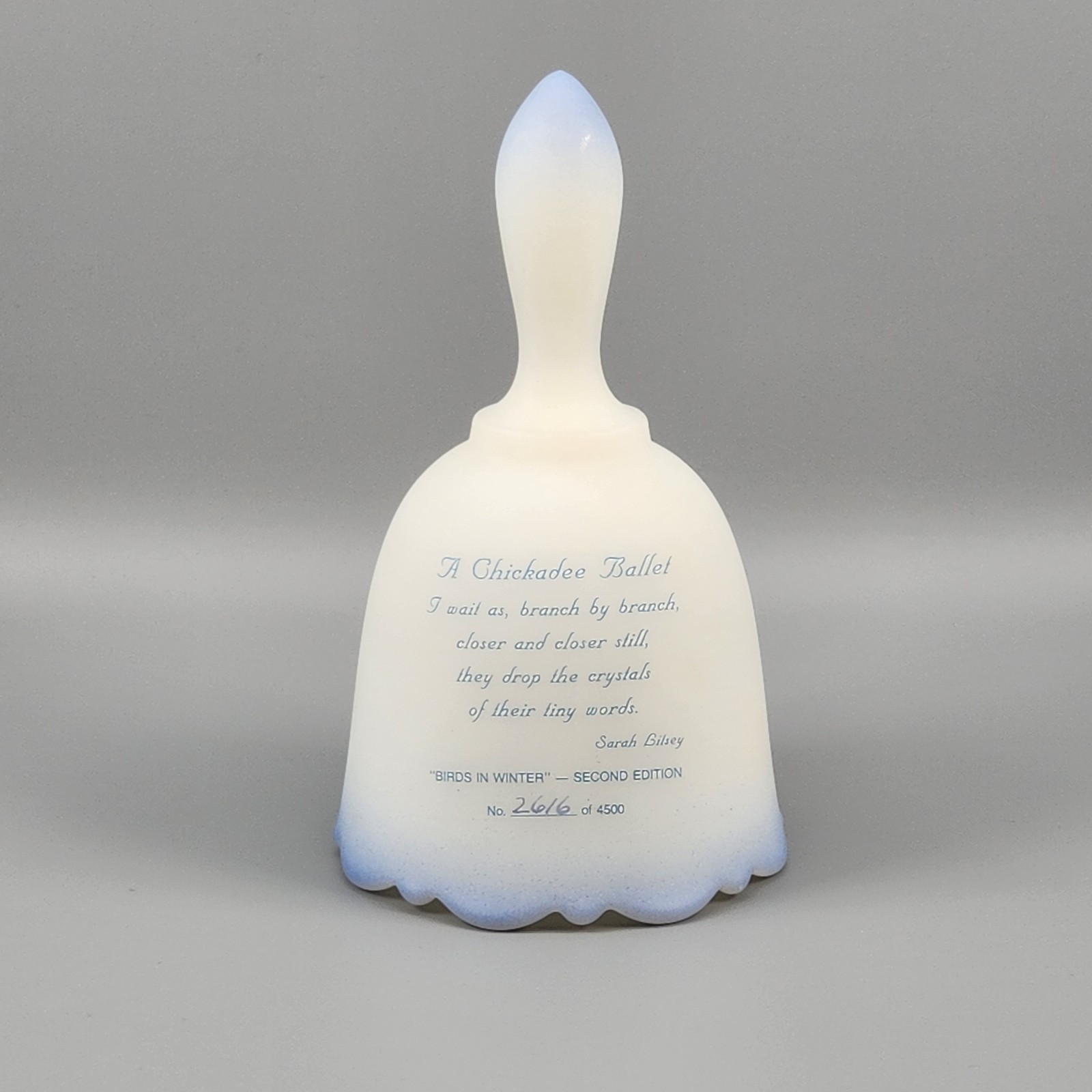 Fenton Satin Glass Bell Birds in Winter Second Edition Chickadee Ballet Signed