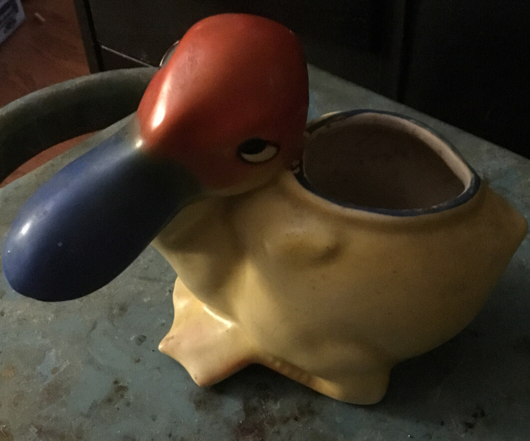Unusual Ceramic Colorful Bird Pelican Art Deco Planter