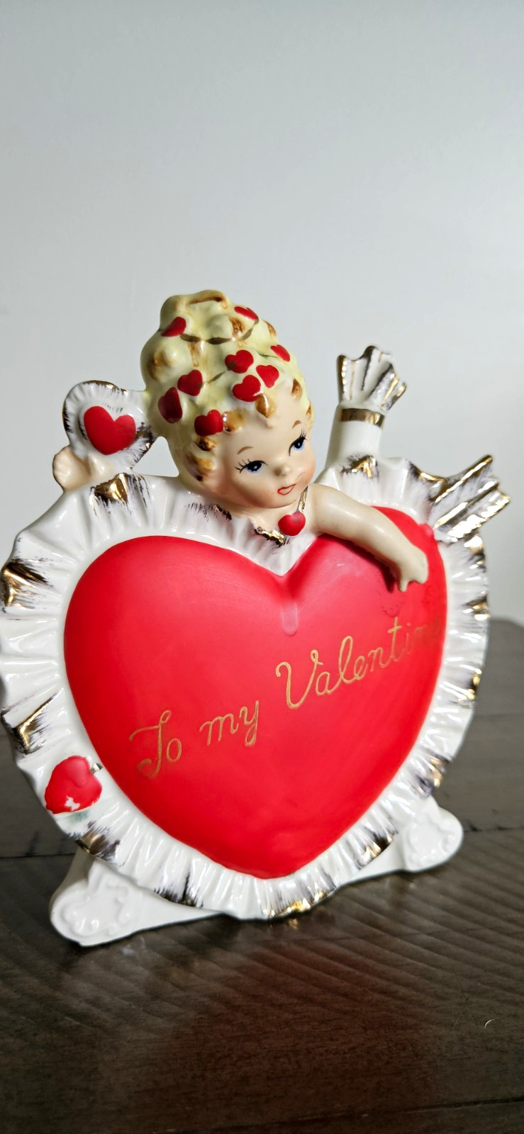 Rubens Ceramic Heart Planter Cupid Valentine Hand Painted Japan MCM 165V