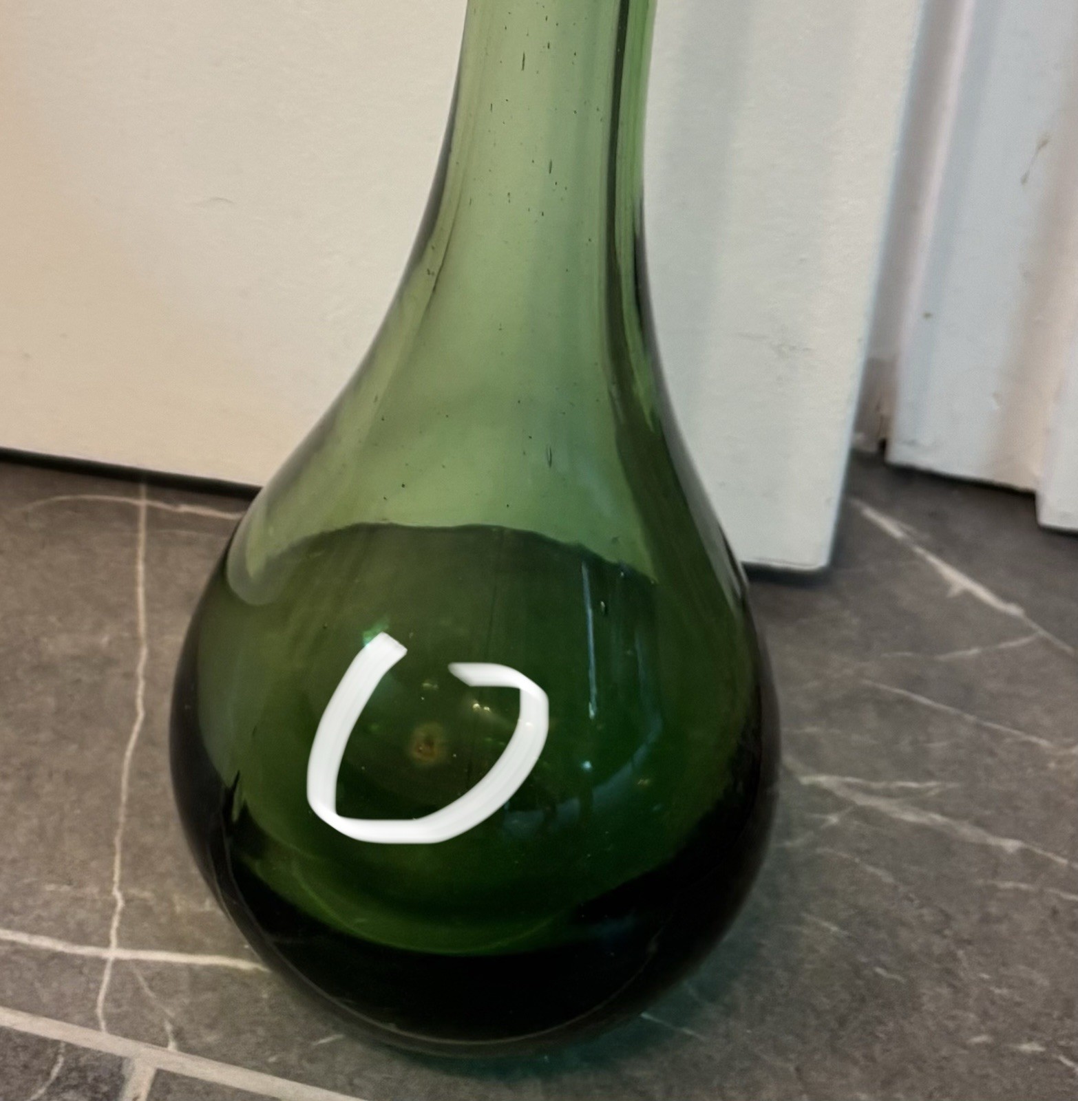 Vintage Mid-Century Green Swung Glass Vase 20” Tall MCM
