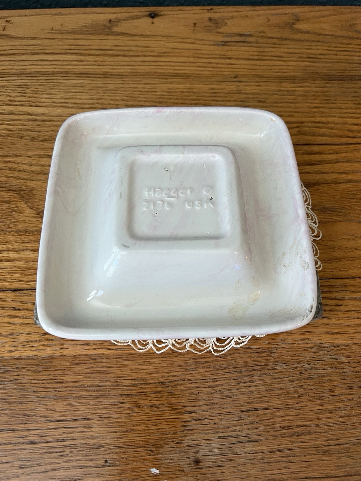 Vintage Haeger Pottery Square Trinket Dish/Plant Holder 2176 Pink Marble