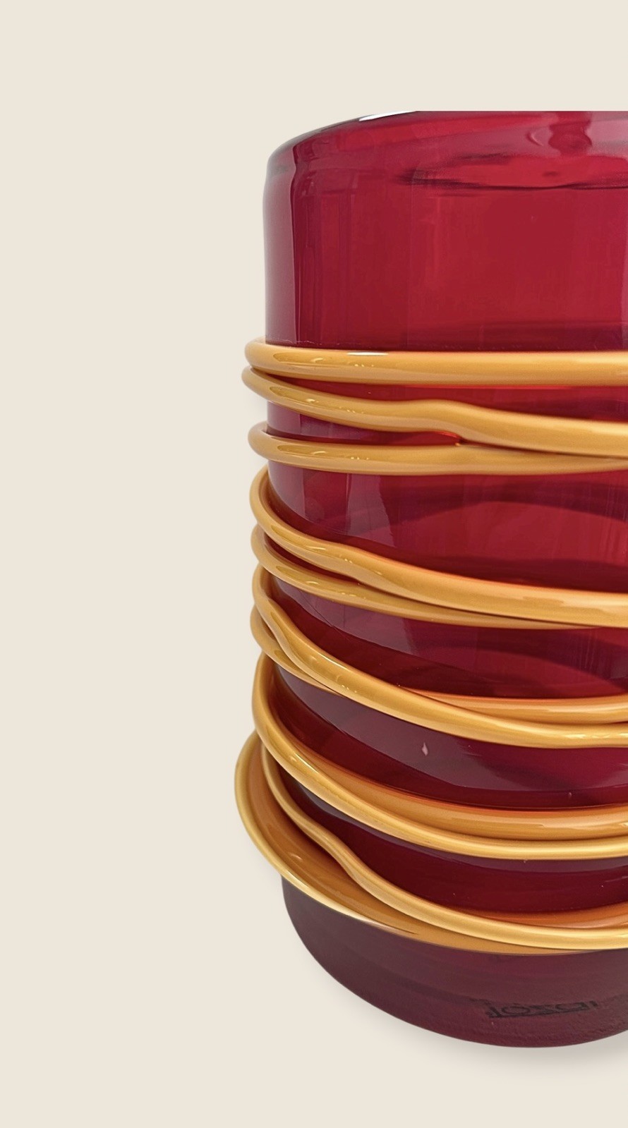 Tozai Home Red Glass Hurricane Candle Holder Amber Wrapped Glass Vase 8”