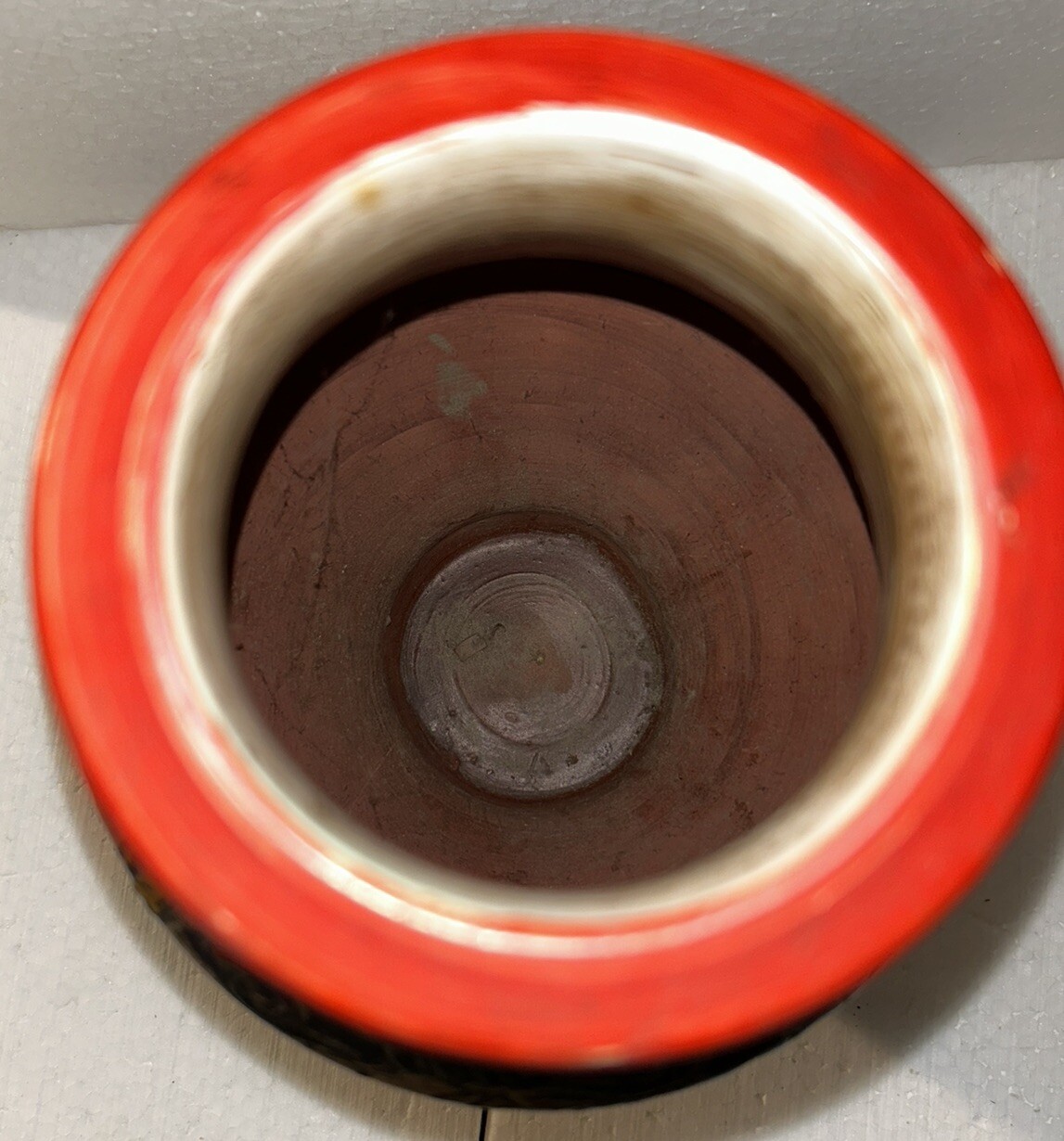 Vintage Made in Japan Bird and Floral Earthenware Vase. Pottery. Engraved Design