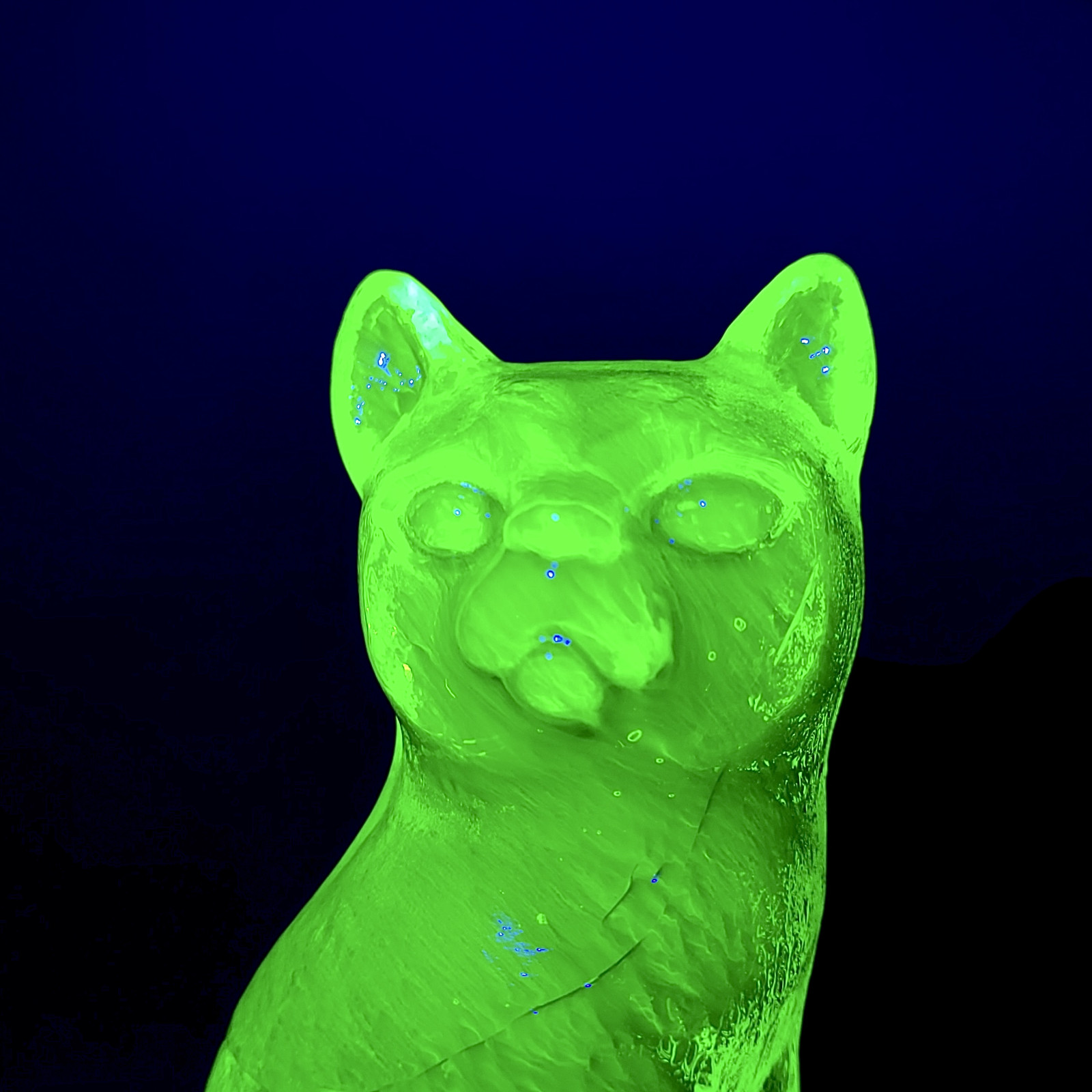 Uranium Glass Cat Art Deco Vaseline Yellow Clear Glass Figurine