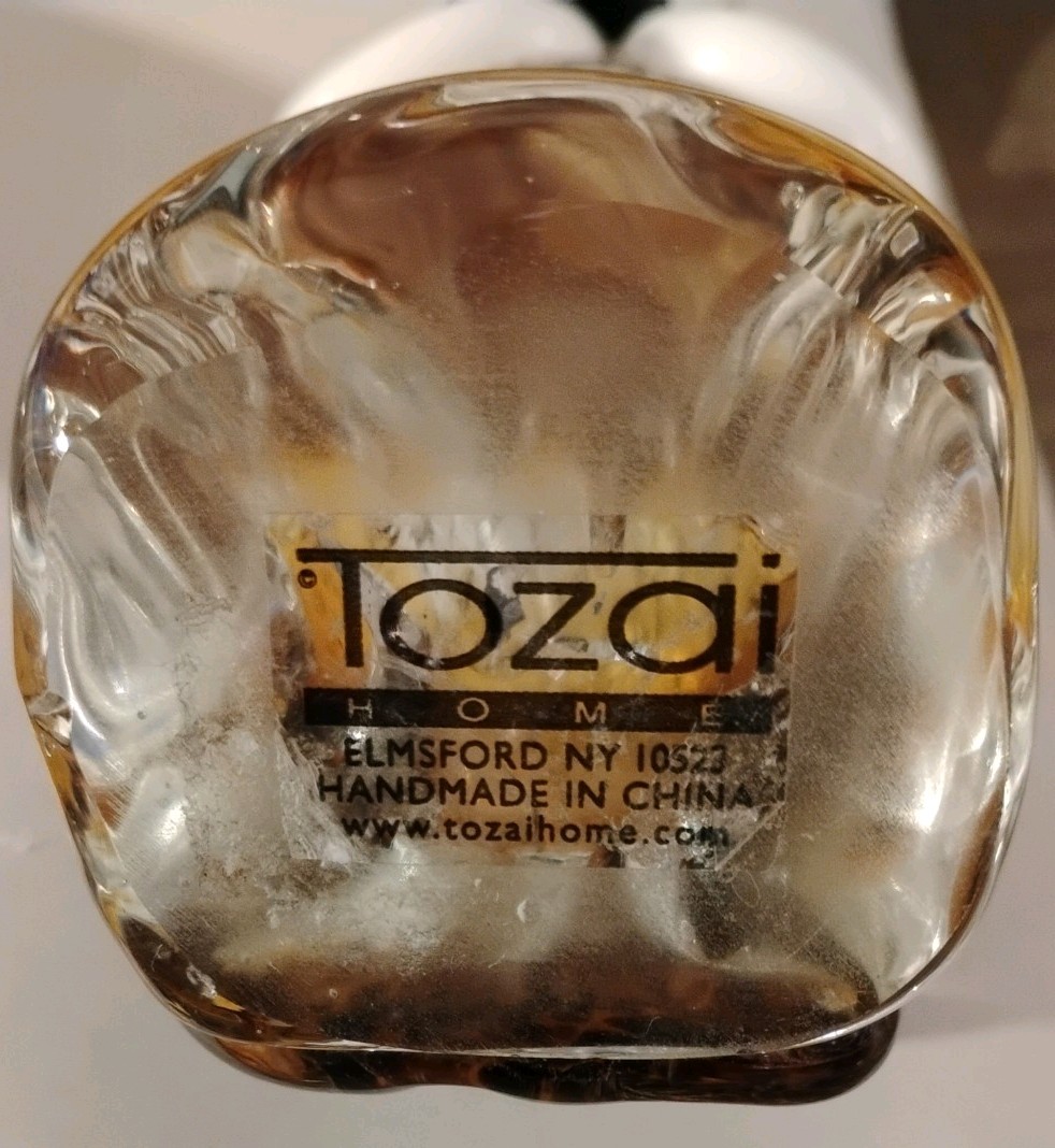 Hand Blown Glass Owl. Amber & White . 8. 1/4″ X 4″. Murano Style.