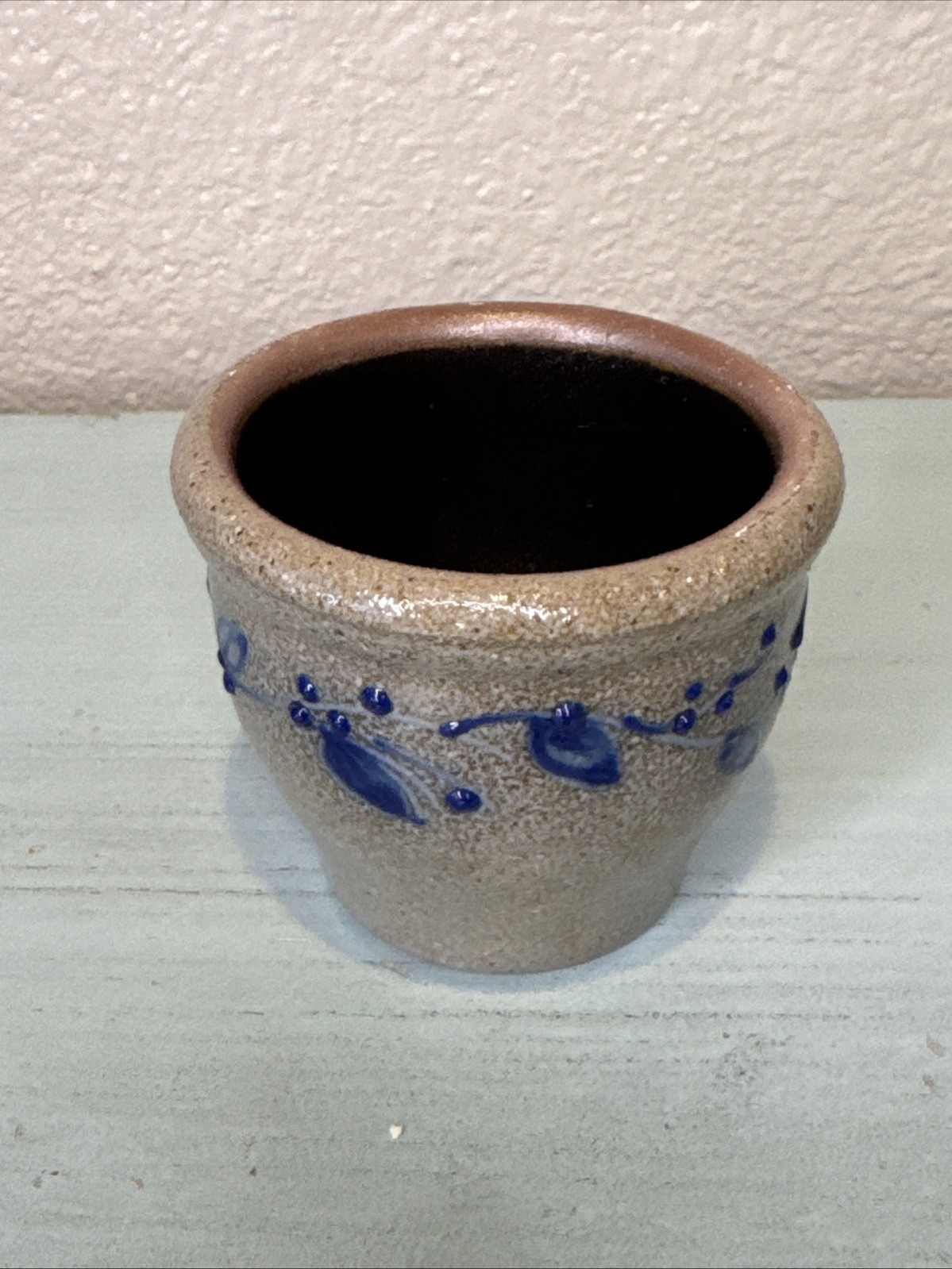 Stoneware Blueberry Vine Votive Candle Holder 2003 Salt Glaze 2.5″ Salmon Falls?