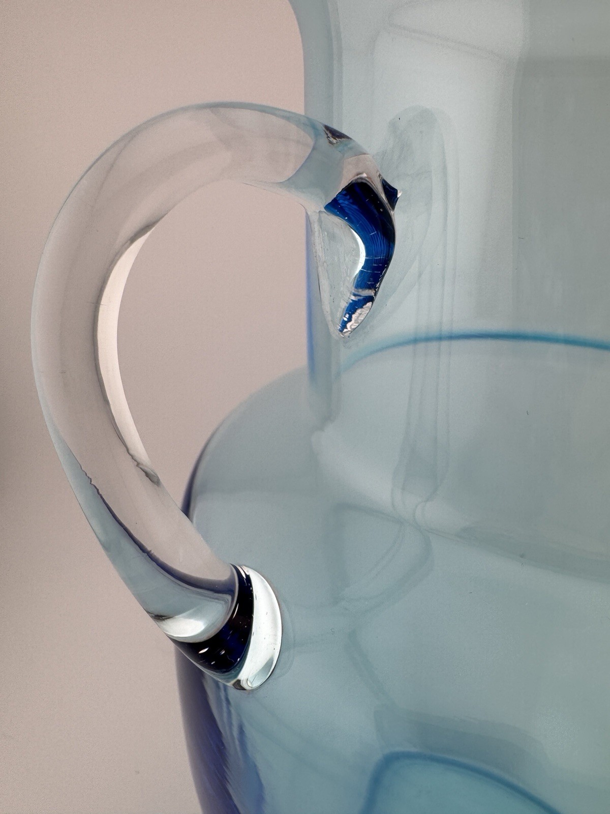 Beautiful Light Blue/Aqua Art Glass Ewer Pitcher/Vase Applied Handles 9.25 In