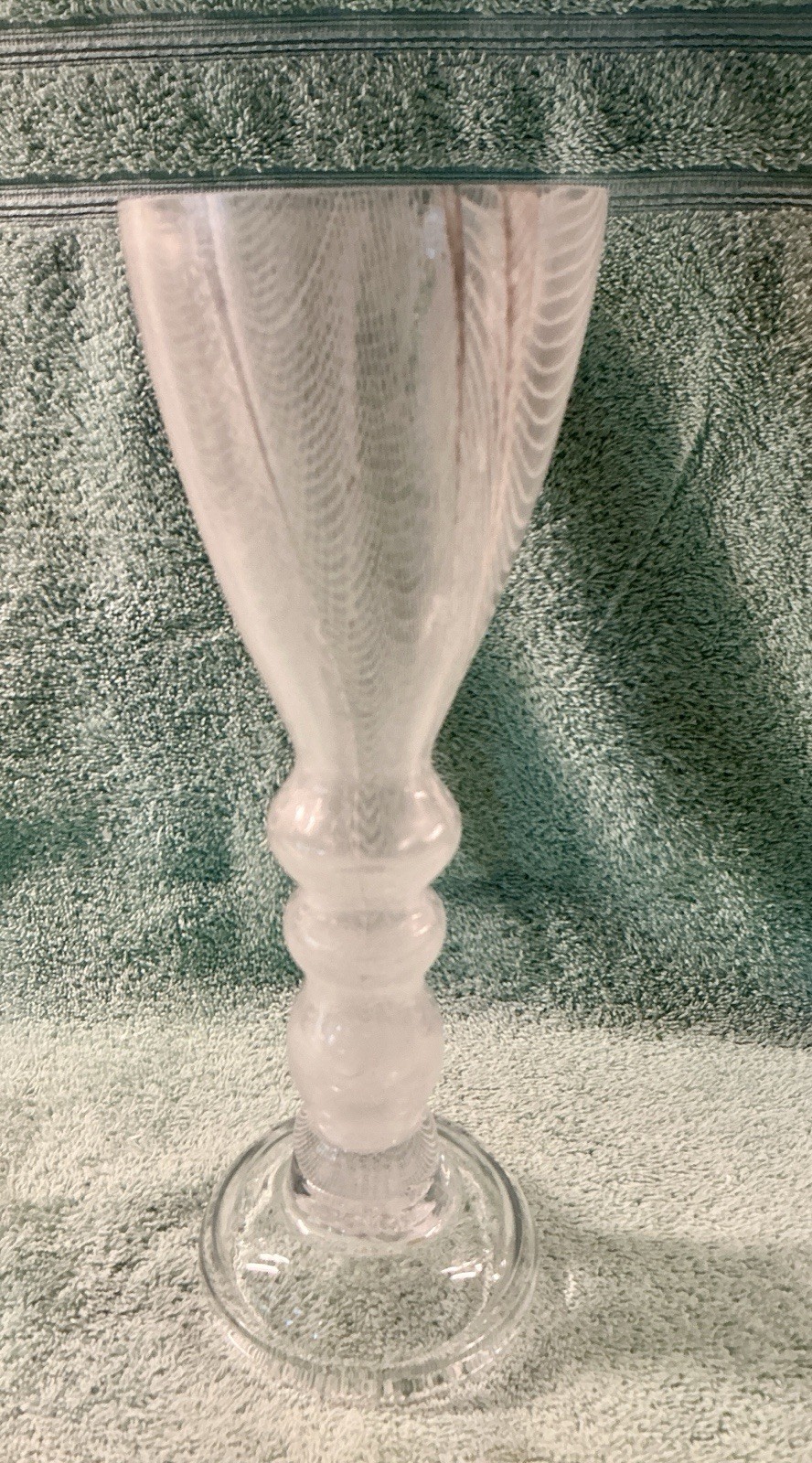 Czech Latticino Swirl Design Tall White Vase – Mid 20th Century