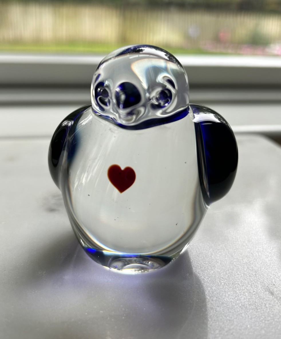 Zellique Vintage Art Glass Cobalt Blue Bird With Heart Signed